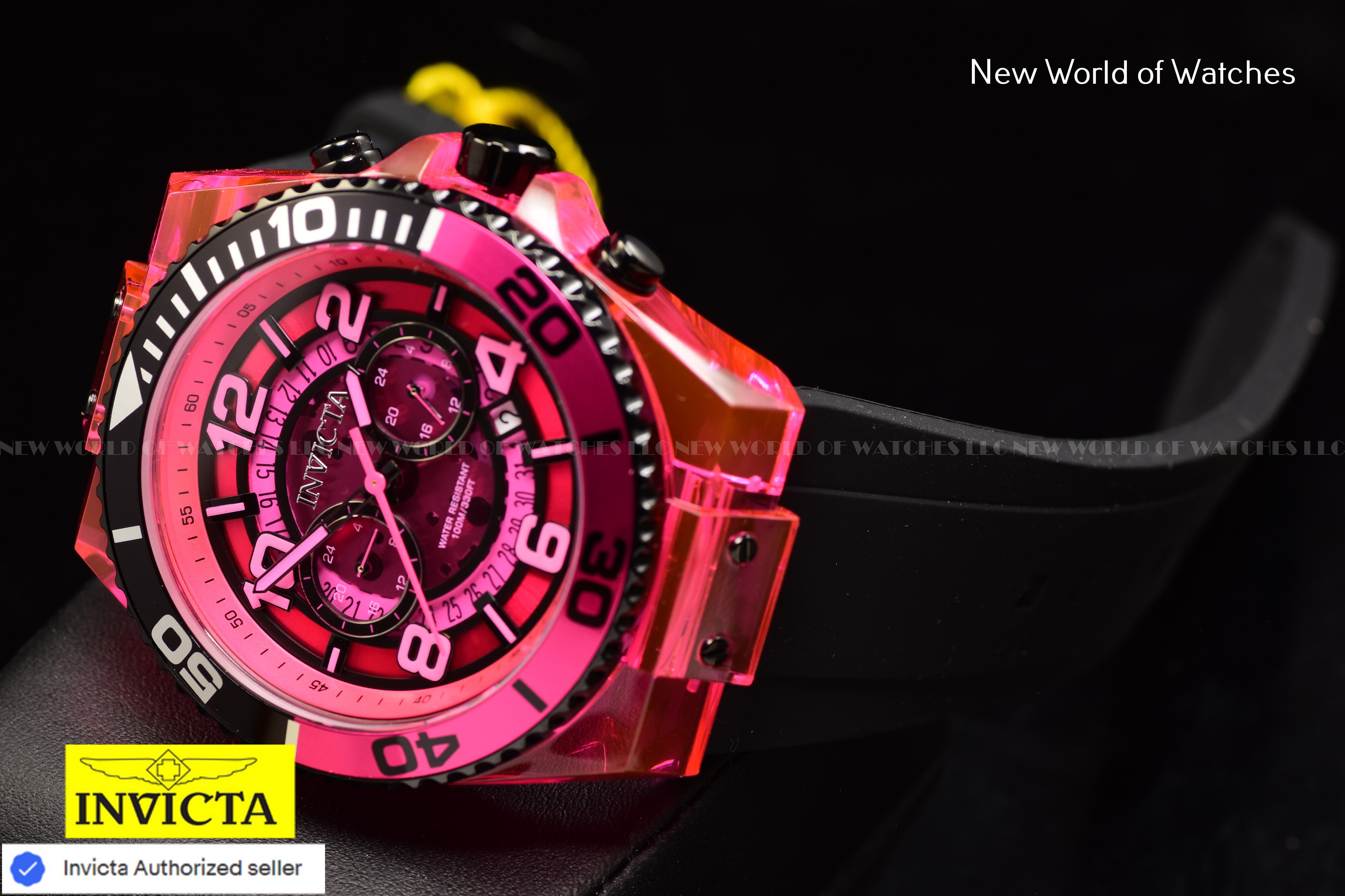 Invicta Men's SPEEDWAY 48mm Pink Chronograph Dial Black Silicone Band Watch
