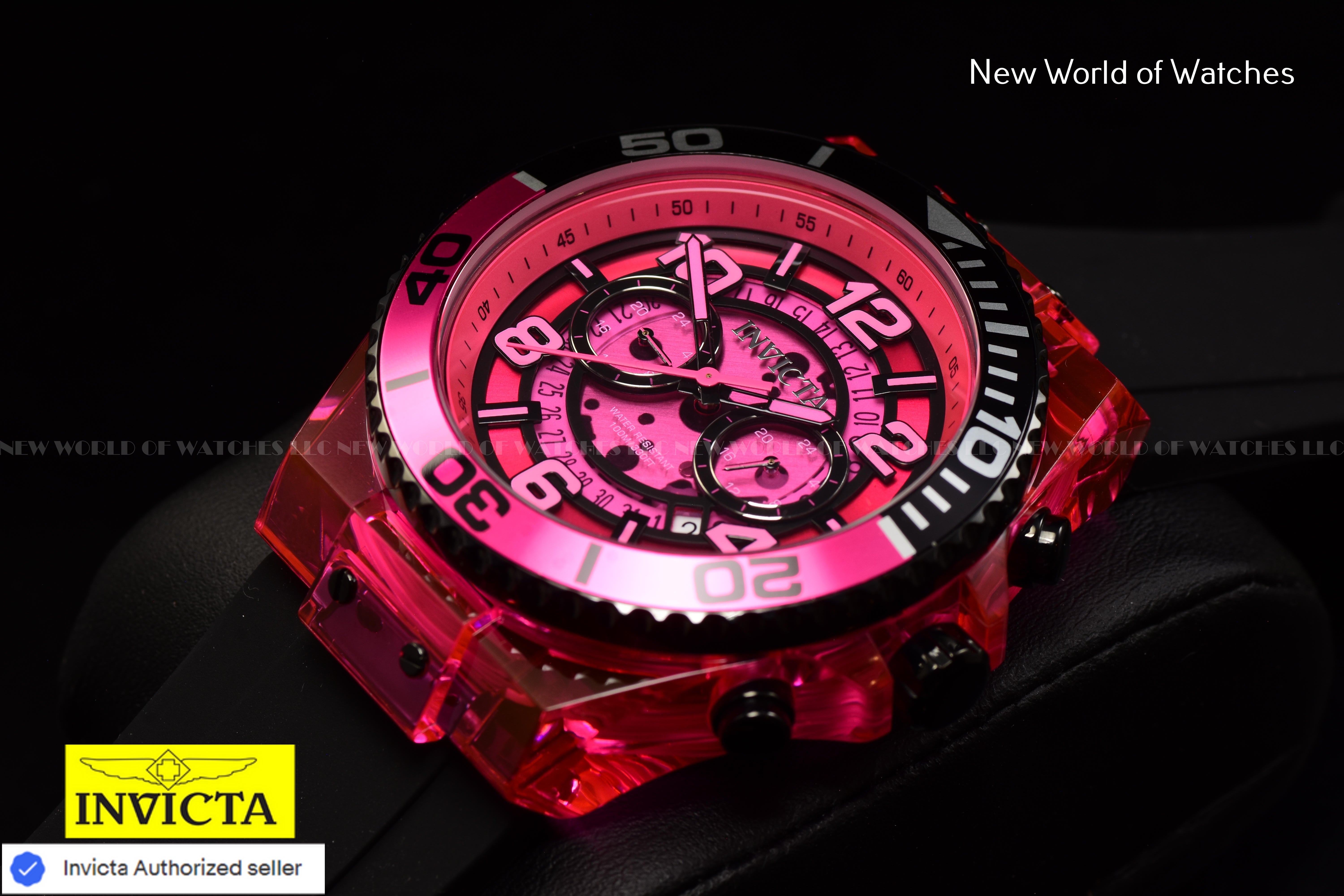 Invicta Men's SPEEDWAY 48mm Pink Chronograph Dial Black Silicone Band Watch