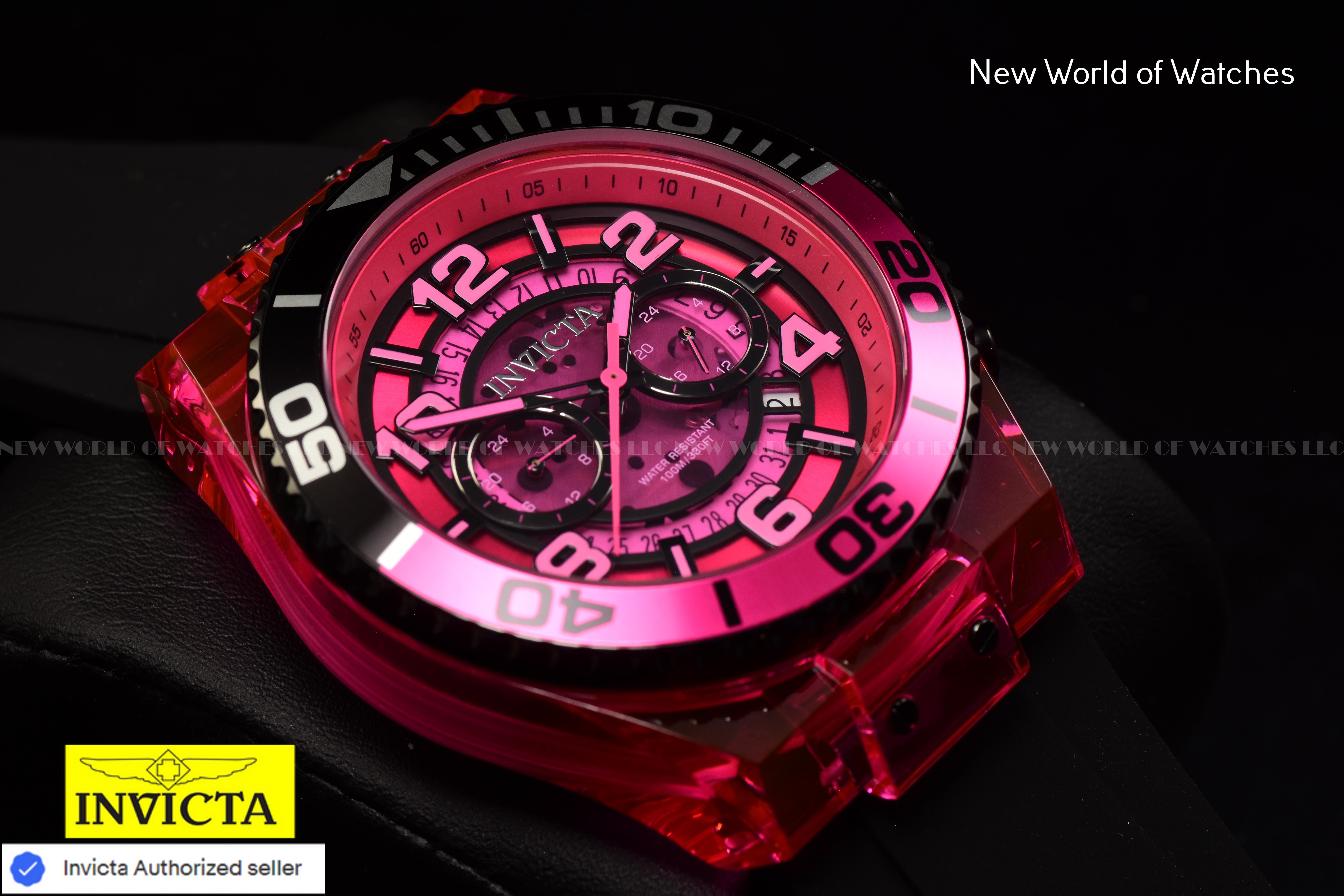 Invicta Men's SPEEDWAY 48mm Pink Chronograph Dial Black Silicone Band Watch