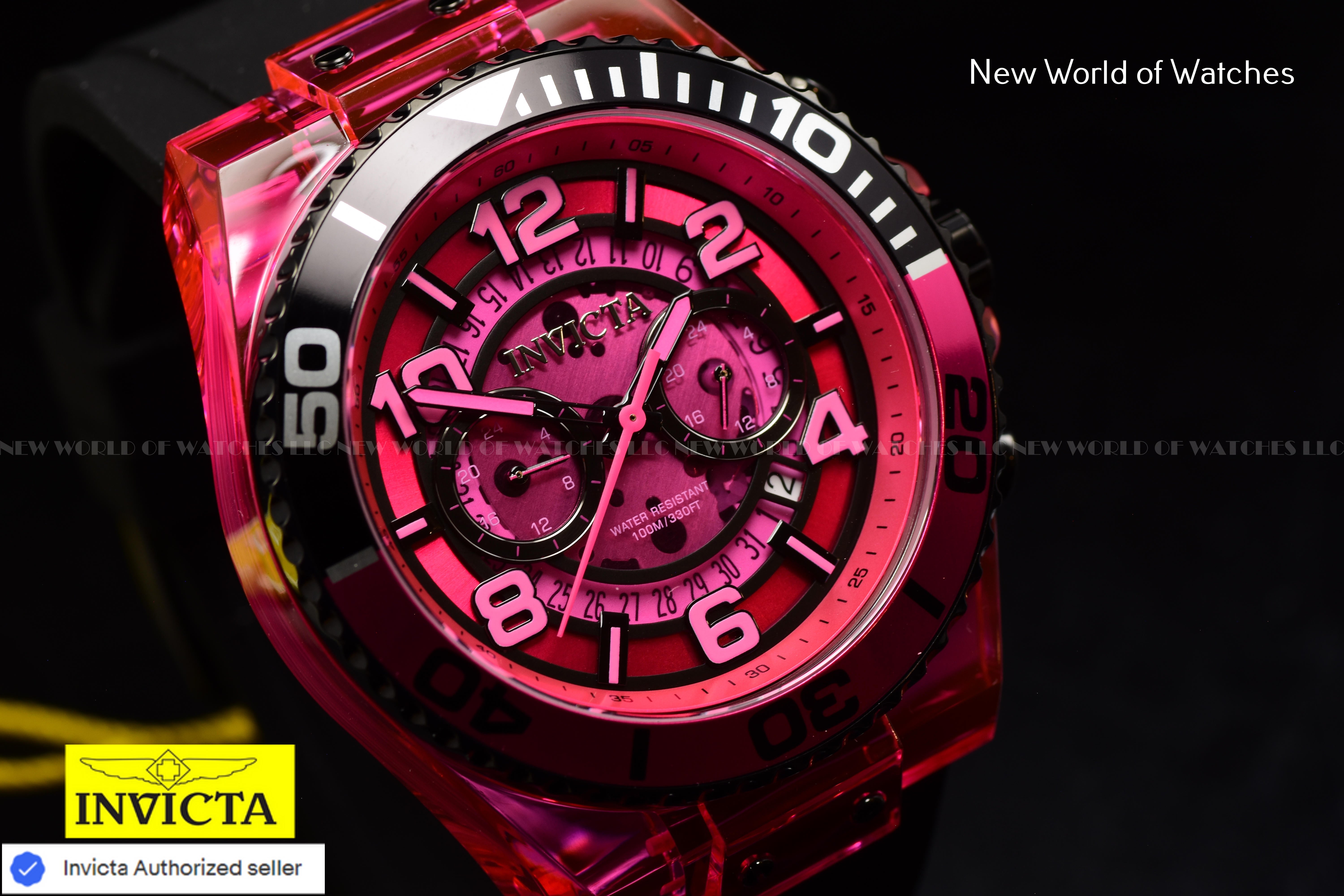 Invicta Men's SPEEDWAY 48mm Pink Chronograph Dial Black Silicone Band Watch