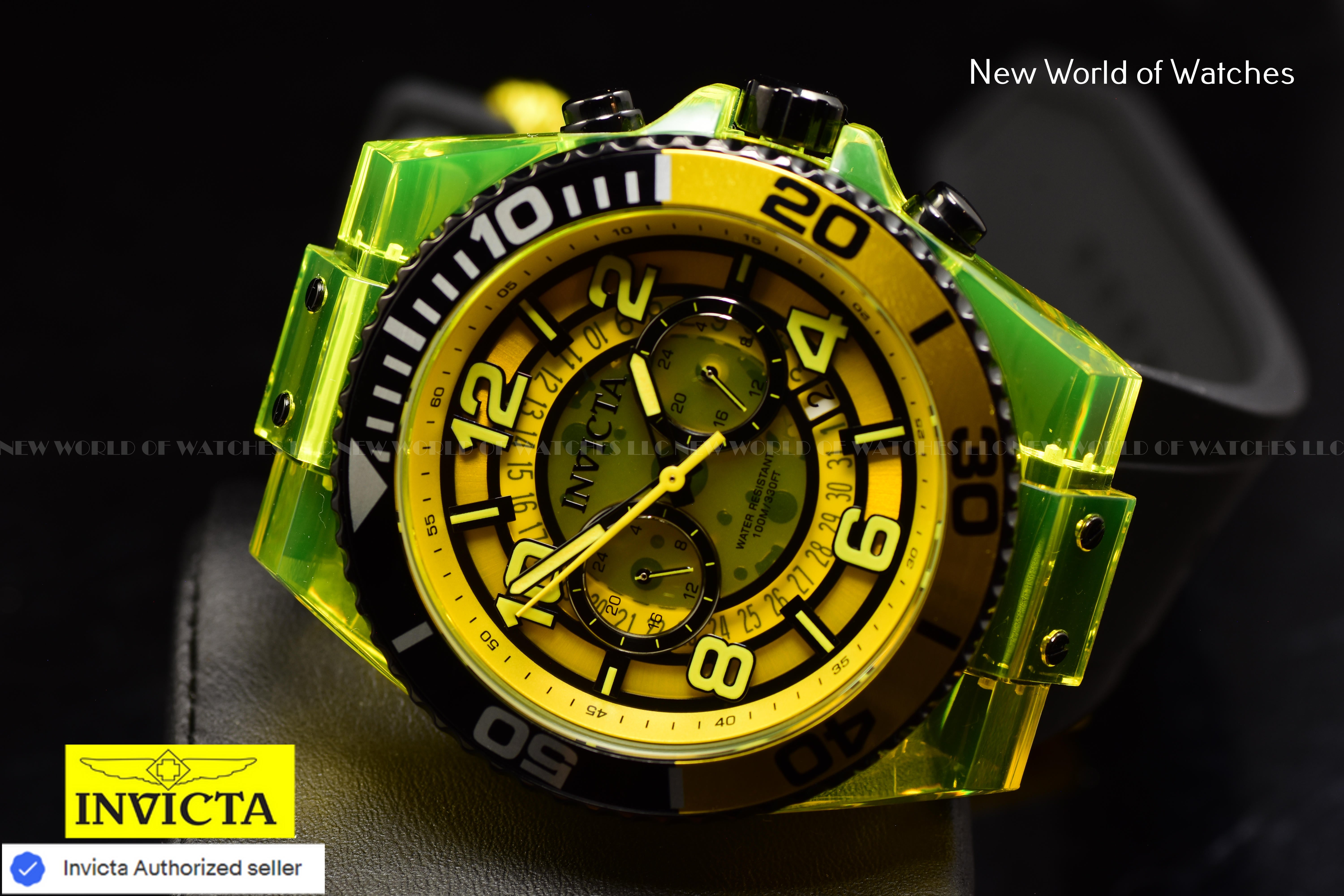 Invicta Men's SPEEDWAY Yellow Chronograph Dial Black Silicone Bnad Quartz Watch