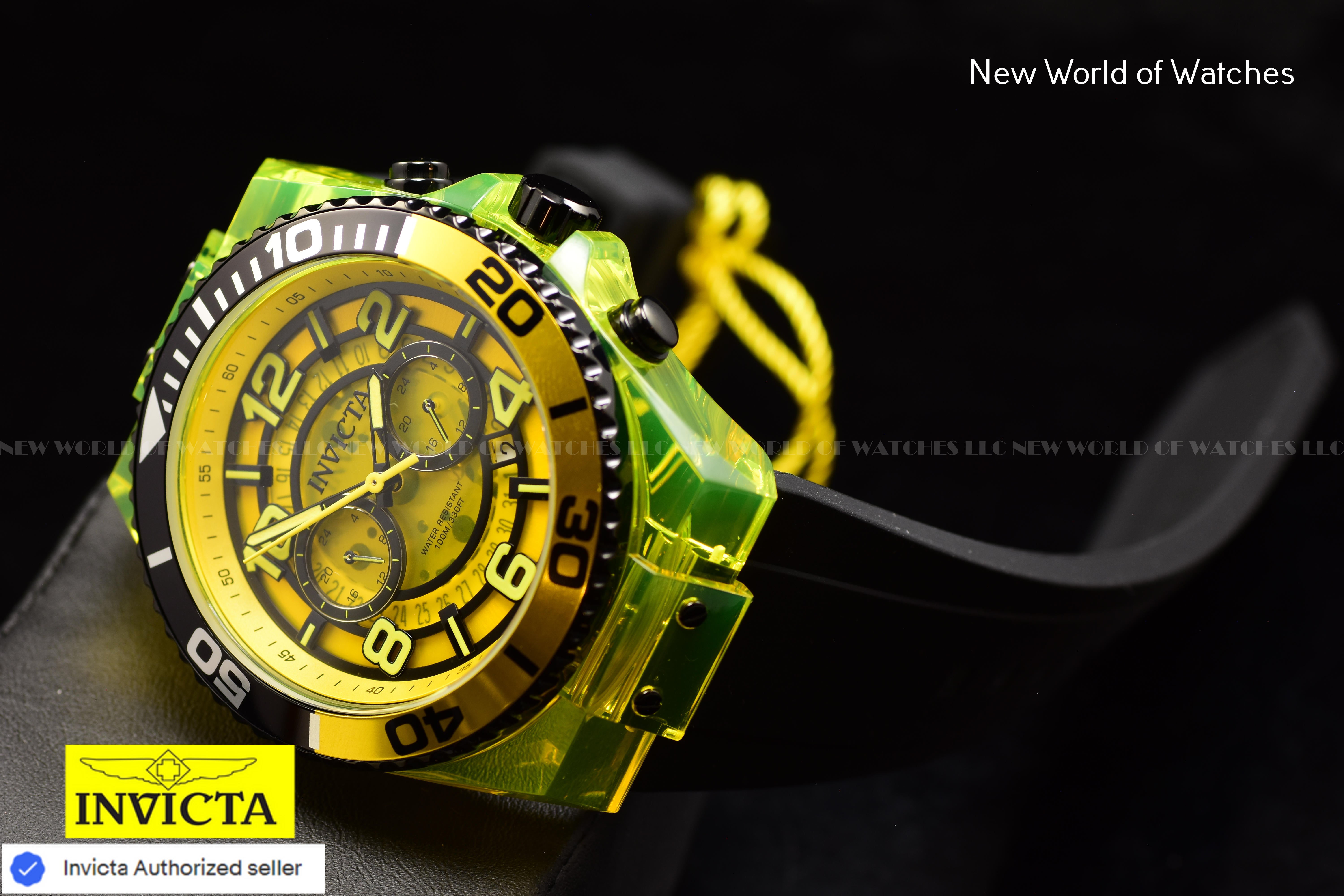 Invicta Men's SPEEDWAY Yellow Chronograph Dial Black Silicone Bnad Quartz Watch