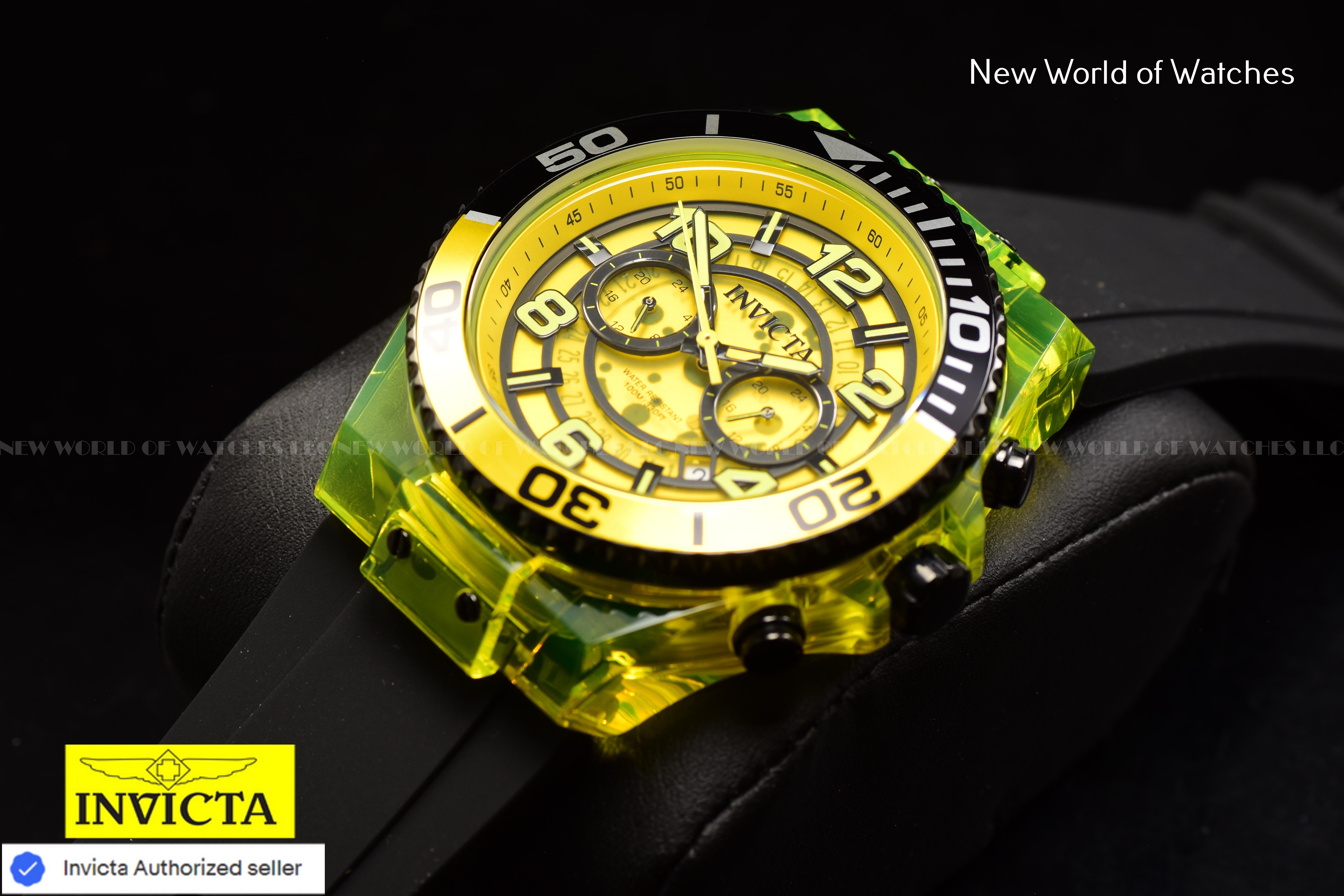 Invicta Men's SPEEDWAY Yellow Chronograph Dial Black Silicone Bnad Quartz Watch
