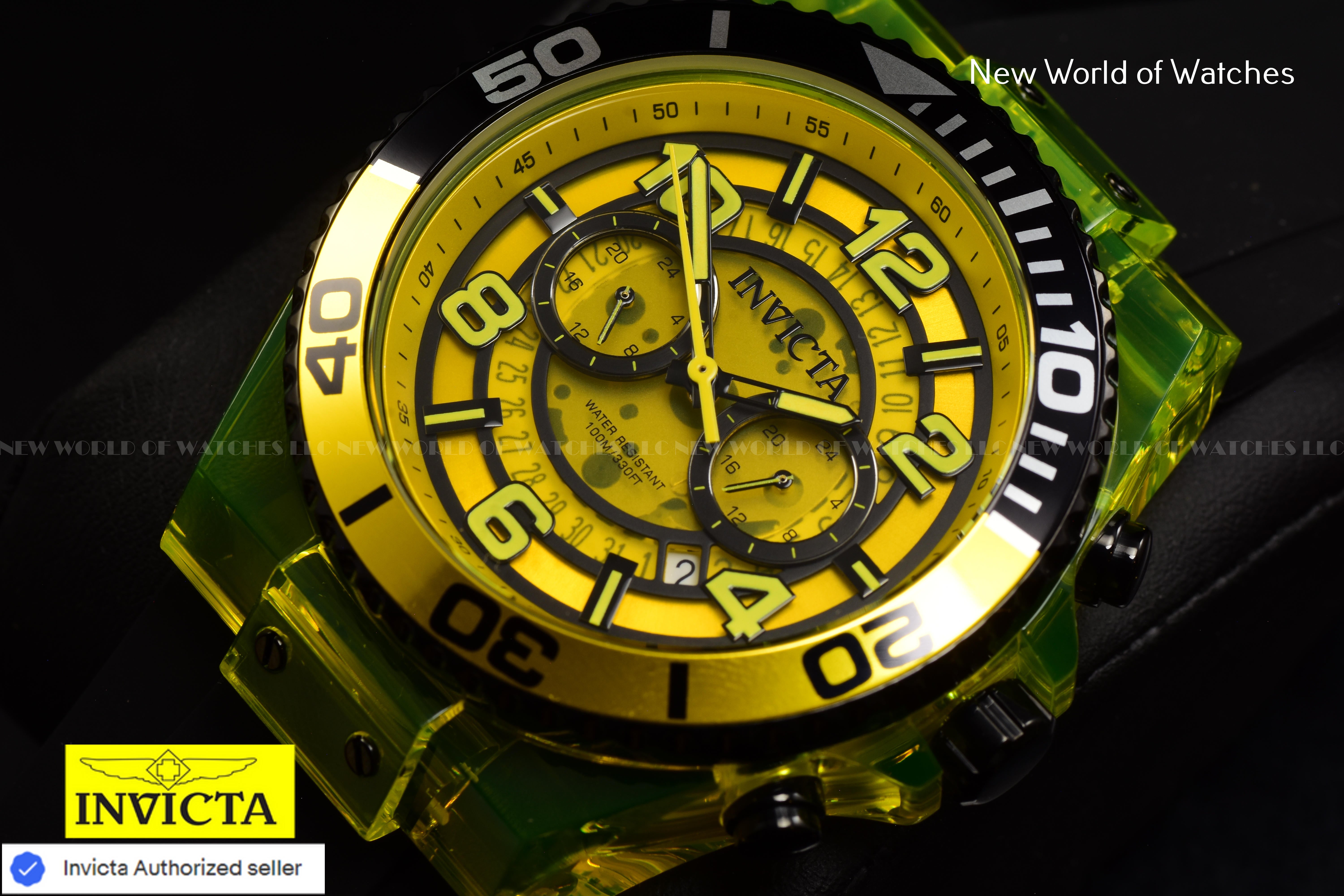 Invicta Men's SPEEDWAY Yellow Chronograph Dial Black Silicone Bnad Quartz Watch