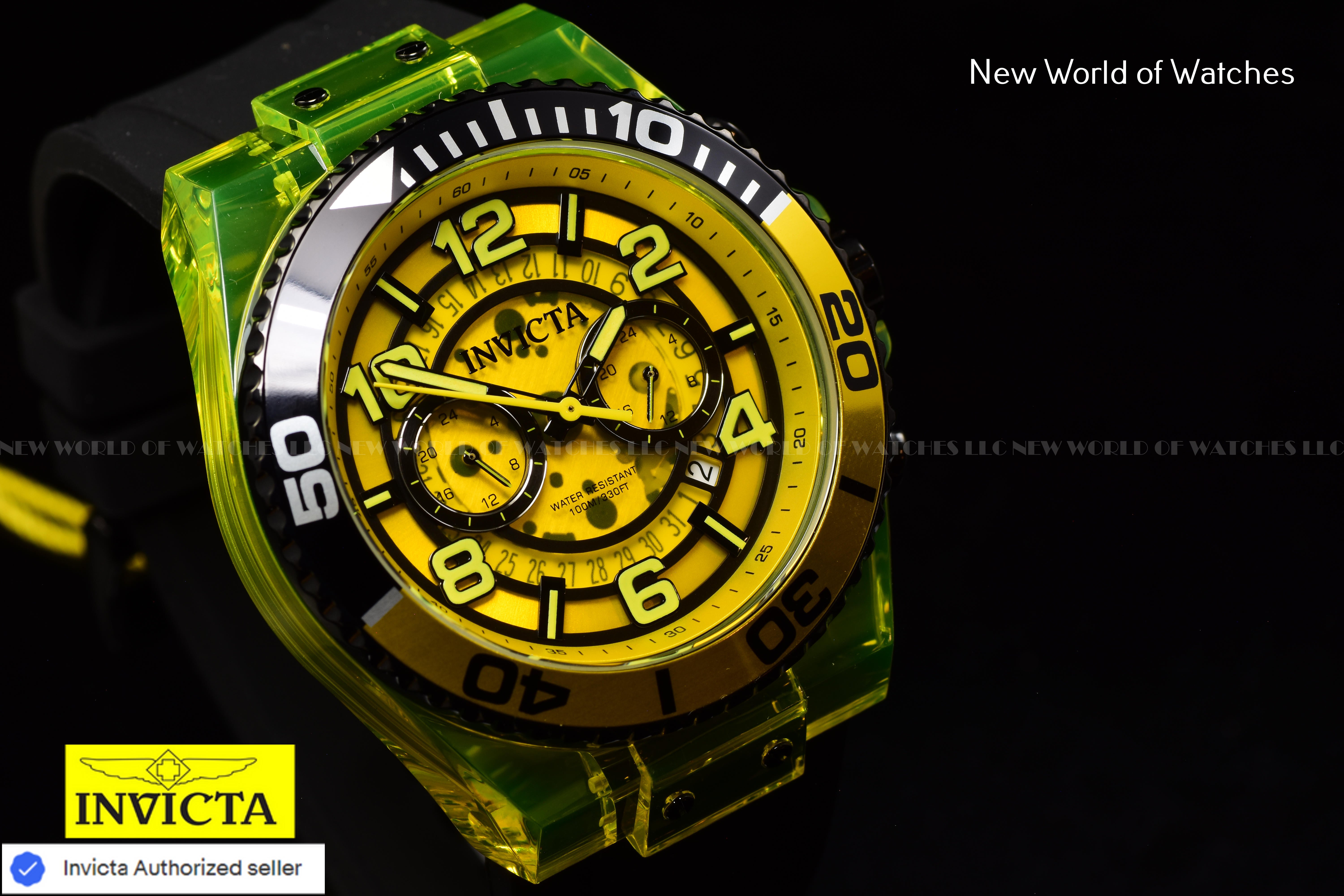 Invicta Men's SPEEDWAY Yellow Chronograph Dial Black Silicone Bnad Quartz Watch