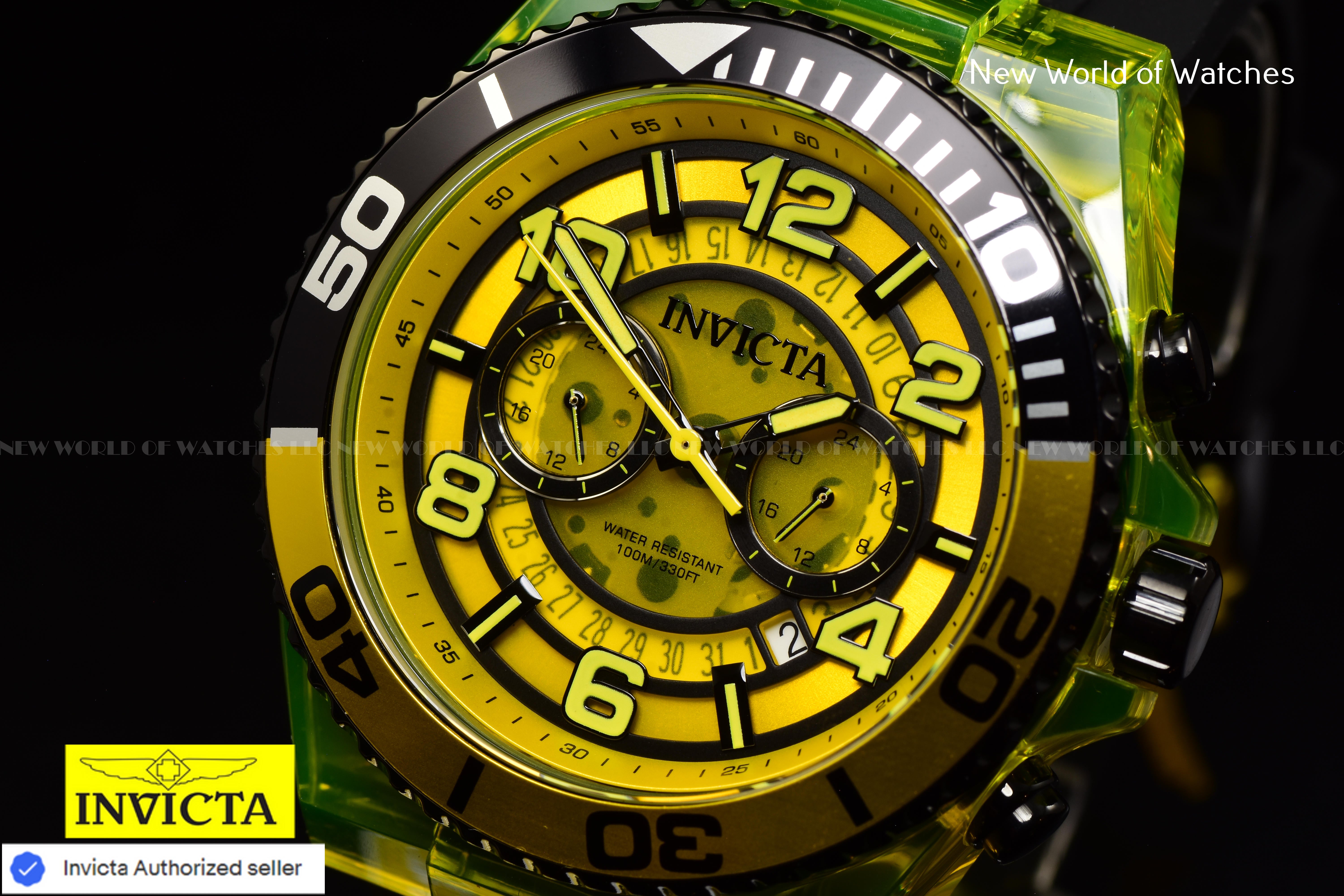 Invicta Men's SPEEDWAY Yellow Chronograph Dial Black Silicone Bnad Quartz Watch