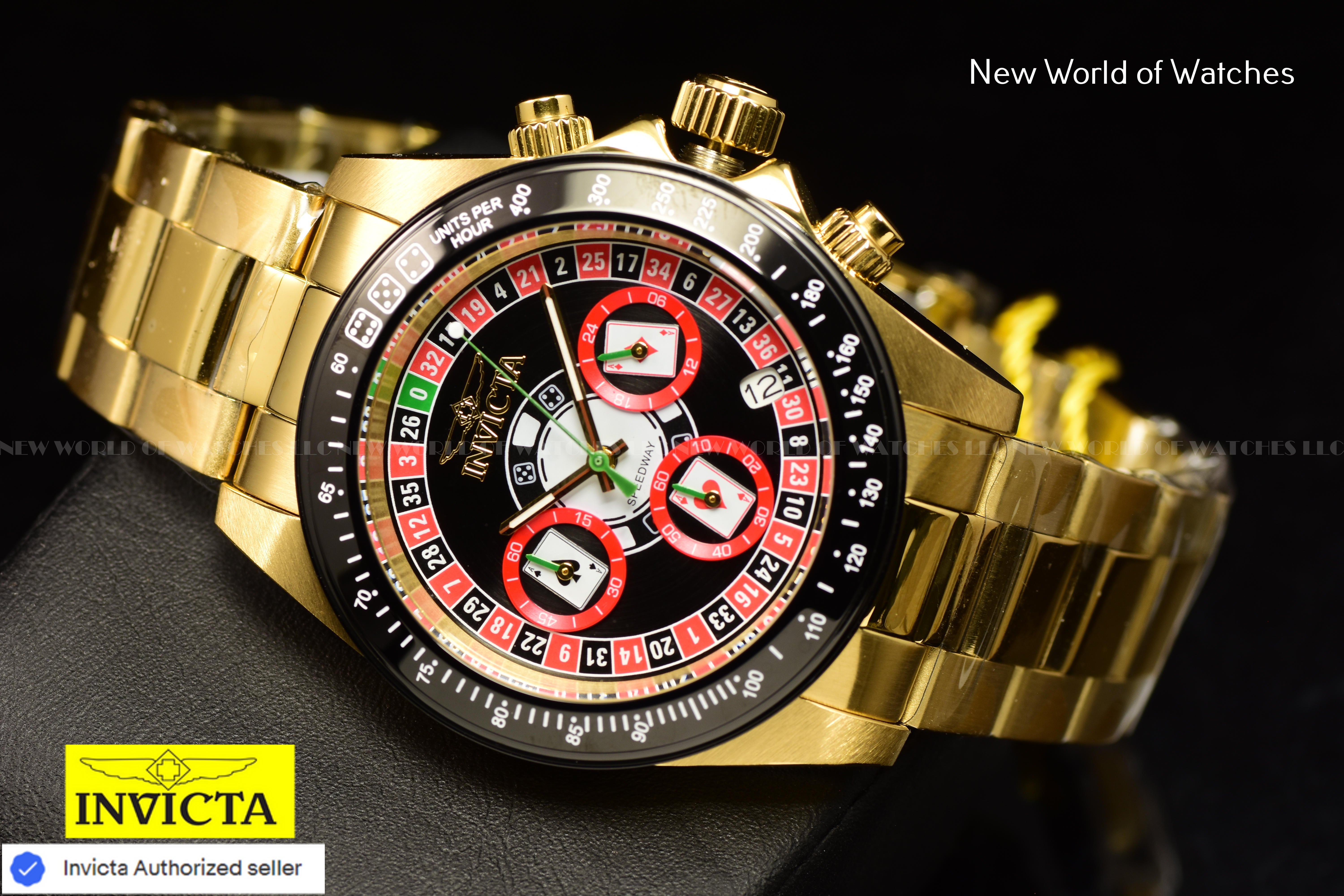 Invicta Men's Speedway Roulette Casino Chronograph Black Dial GMT Gold Watch