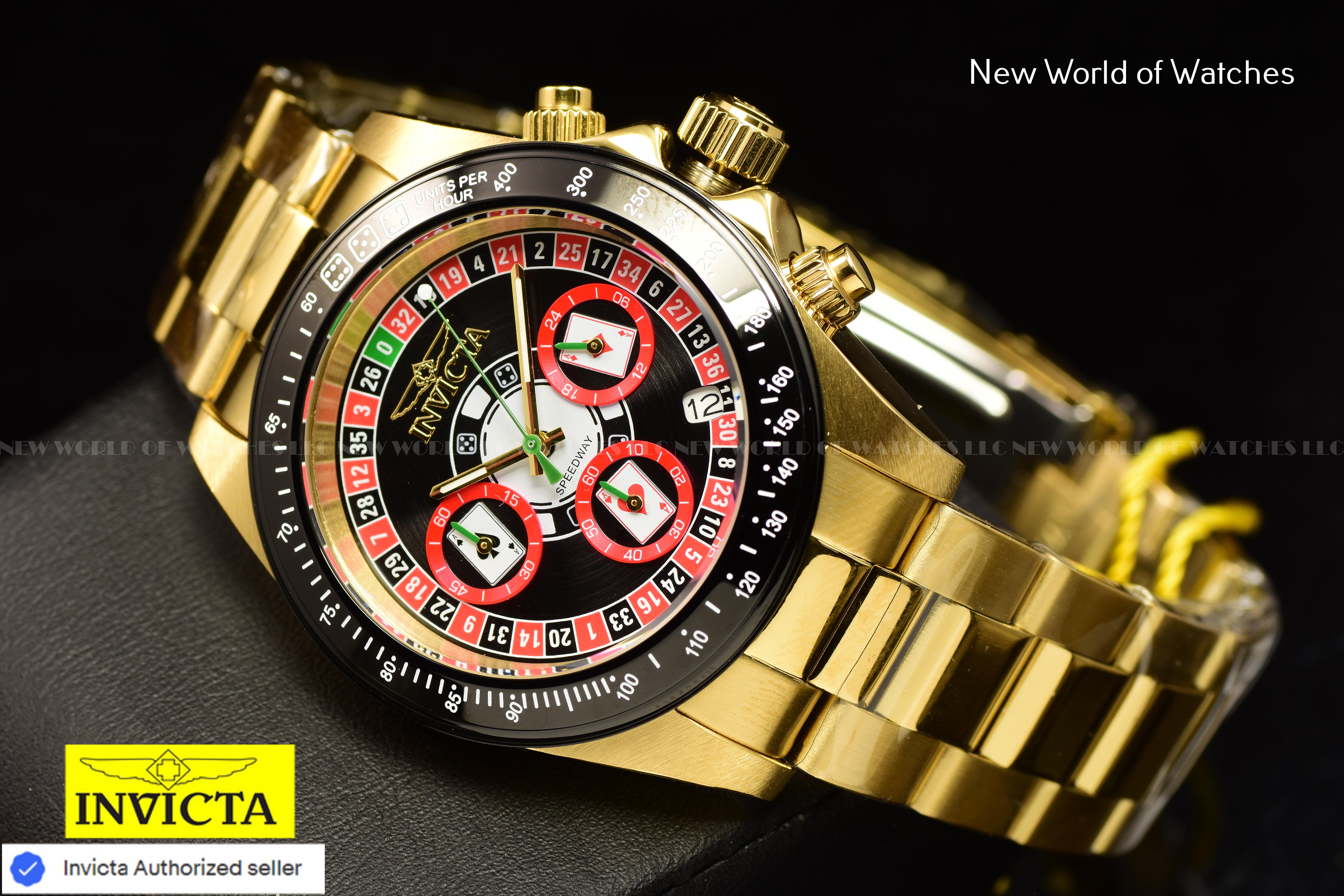 Invicta Men's Speedway Roulette Casino Chronograph Black Dial GMT Gold Watch