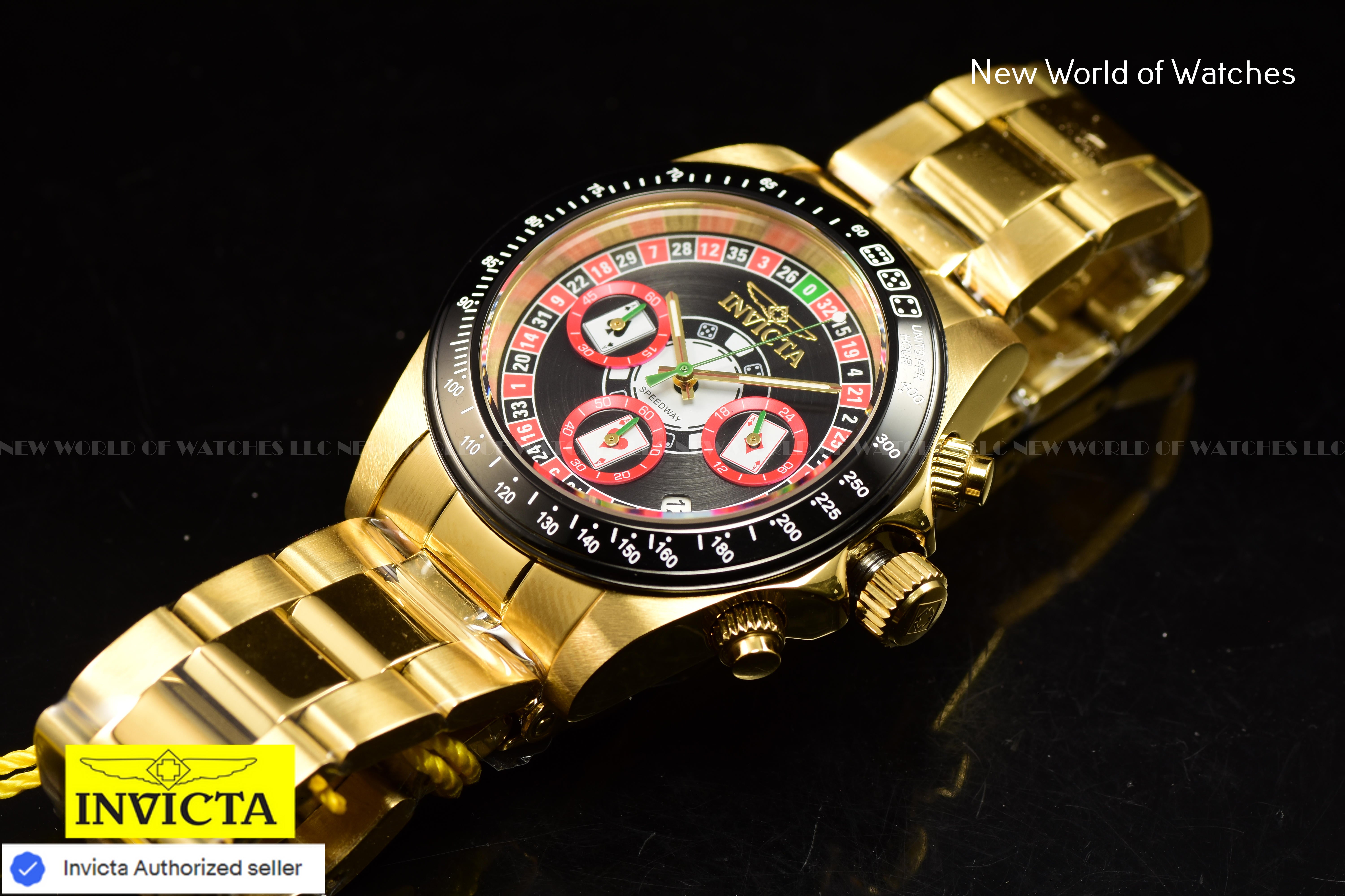 Invicta Men's Speedway Roulette Casino Chronograph Black Dial GMT Gold Watch
