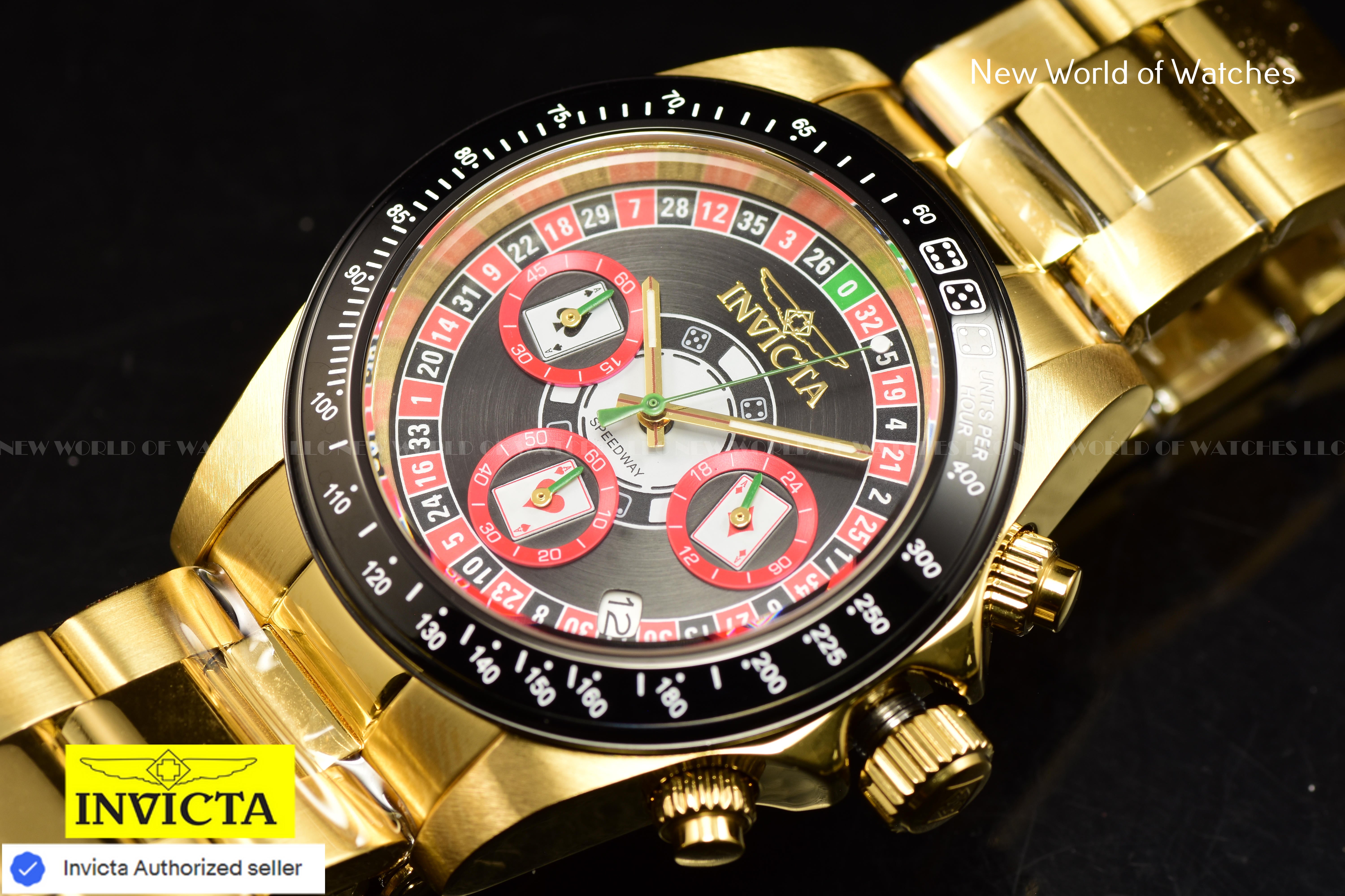 Invicta Men's Speedway Roulette Casino Chronograph Black Dial GMT Gold Watch