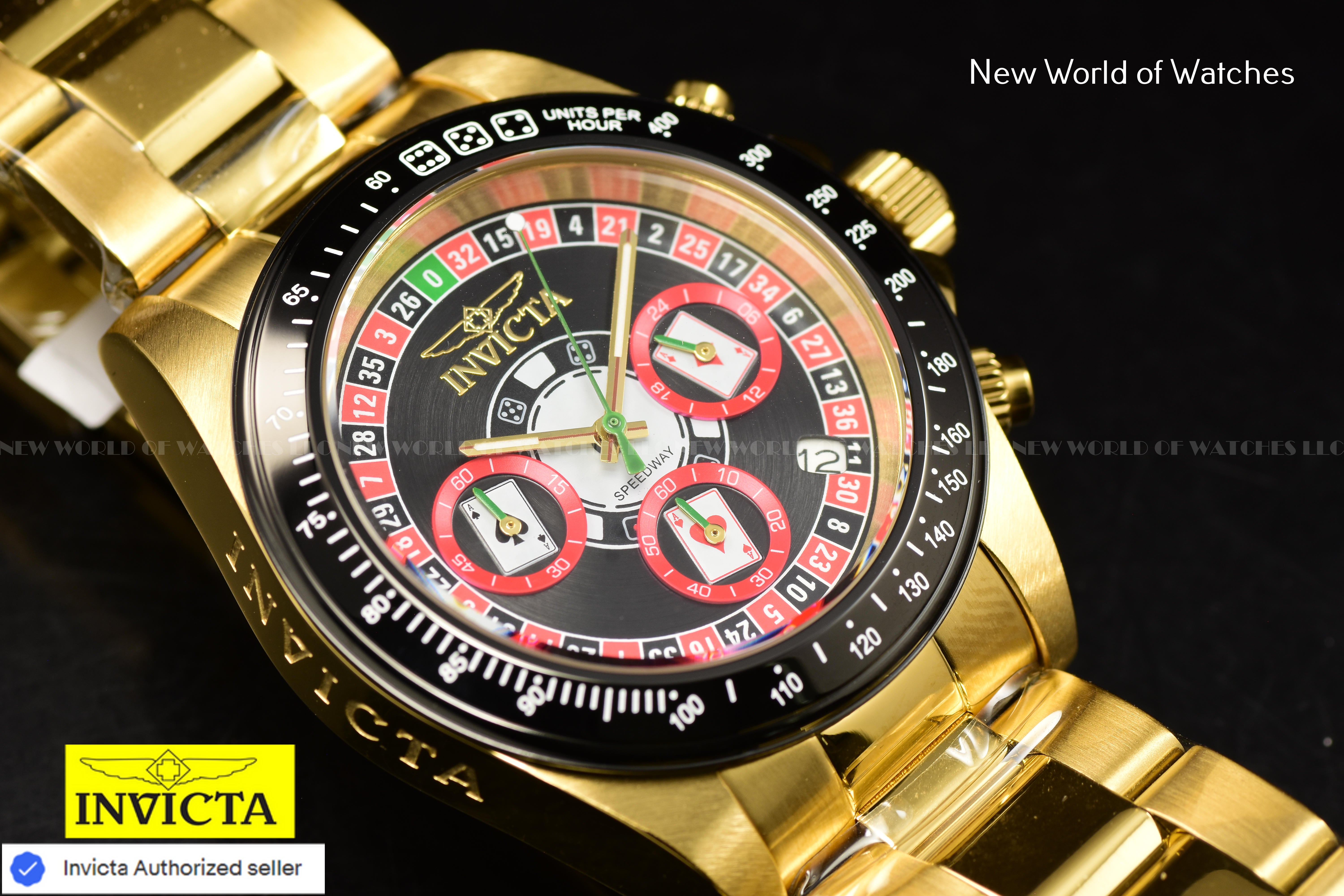 Invicta Men's Speedway Roulette Casino Chronograph Black Dial GMT Gold Watch