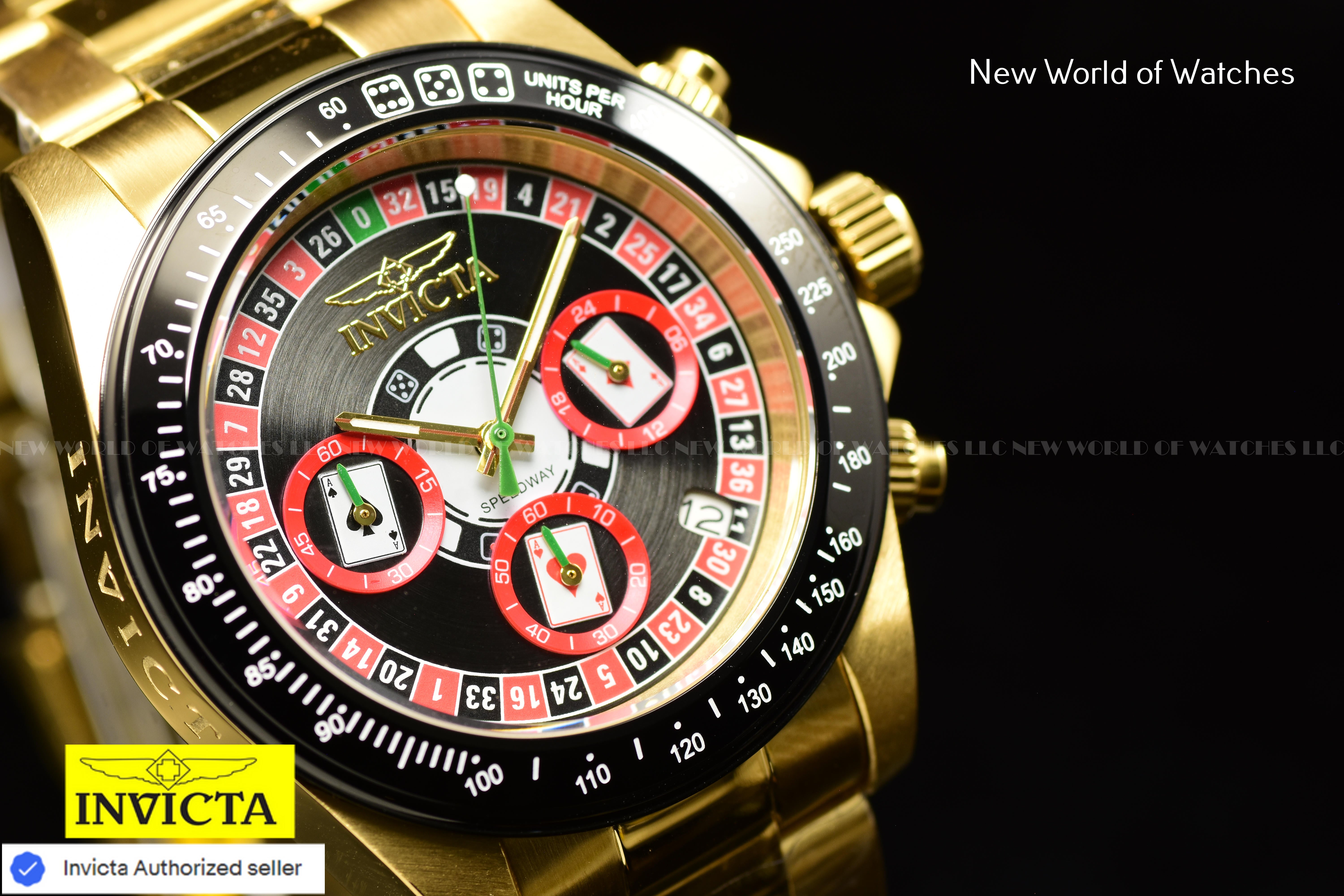 Invicta Men's Speedway Roulette Casino Chronograph Black Dial GMT Gold Watch