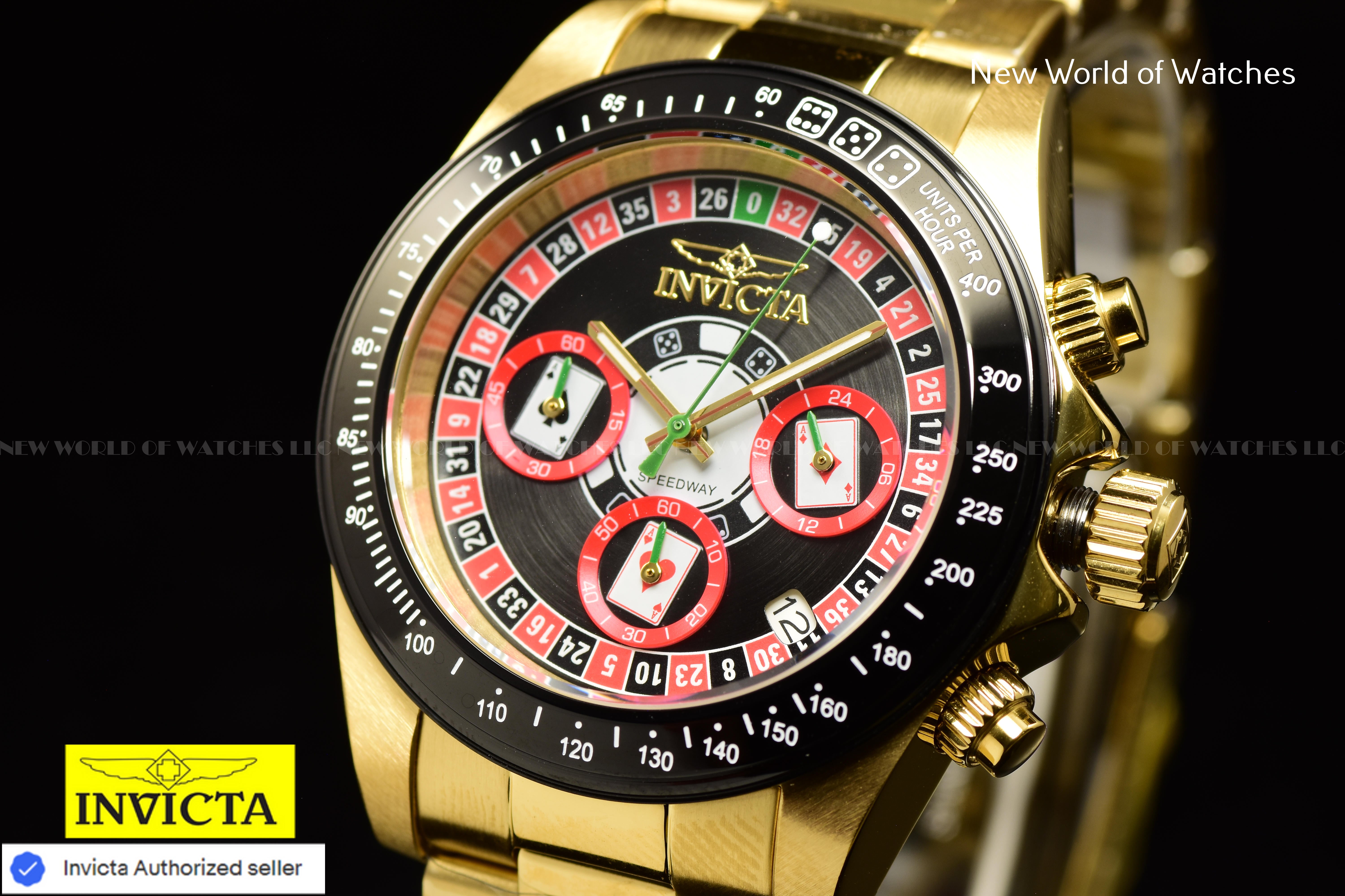 Invicta Men's Speedway Roulette Casino Chronograph Black Dial GMT Gold Watch