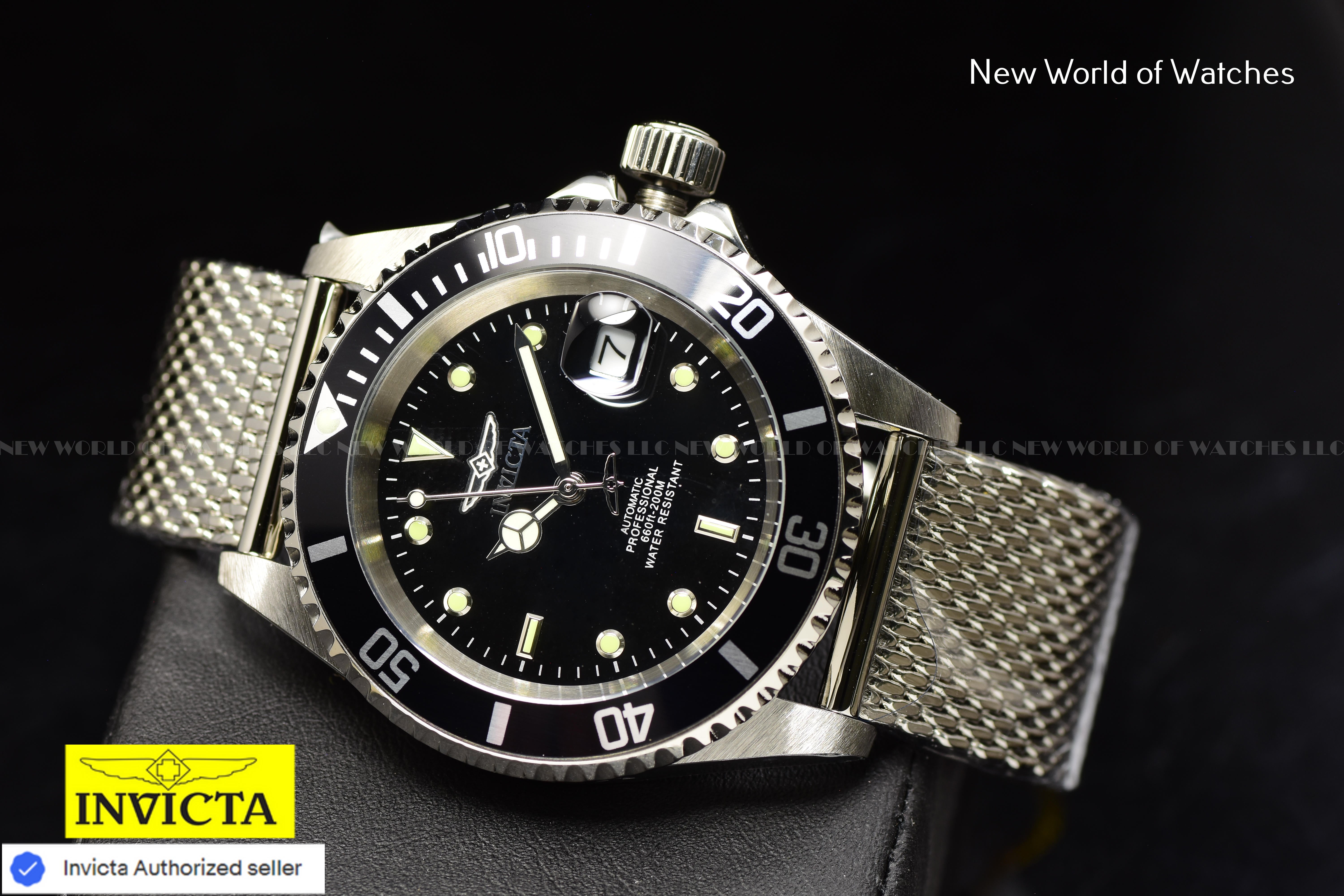 Invicta Men's Pro Diver APEX 40mm Black Dial Steel Mesh Band SS Automatic Watch