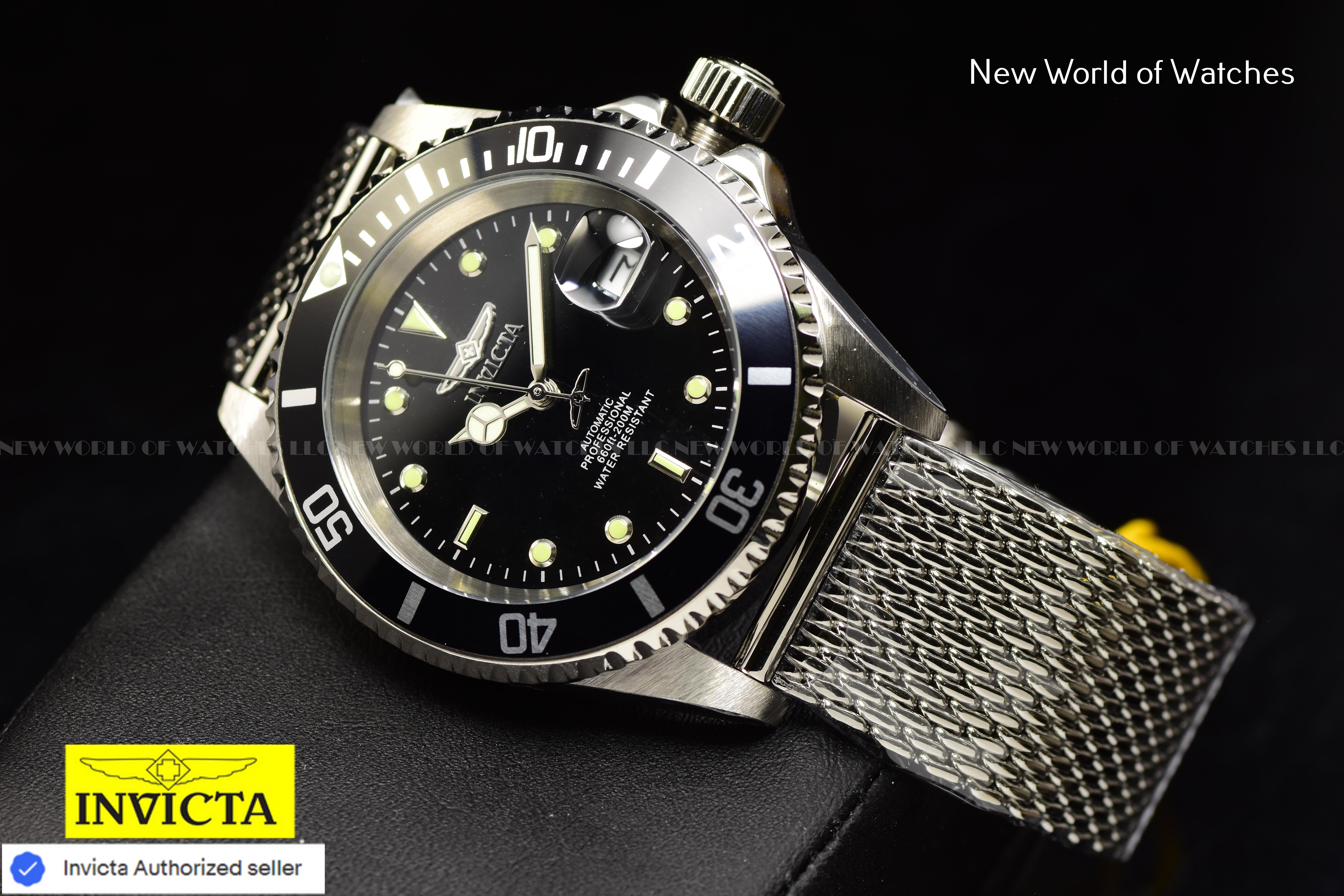 Invicta Men's Pro Diver APEX 40mm Black Dial Steel Mesh Band SS Automatic Watch