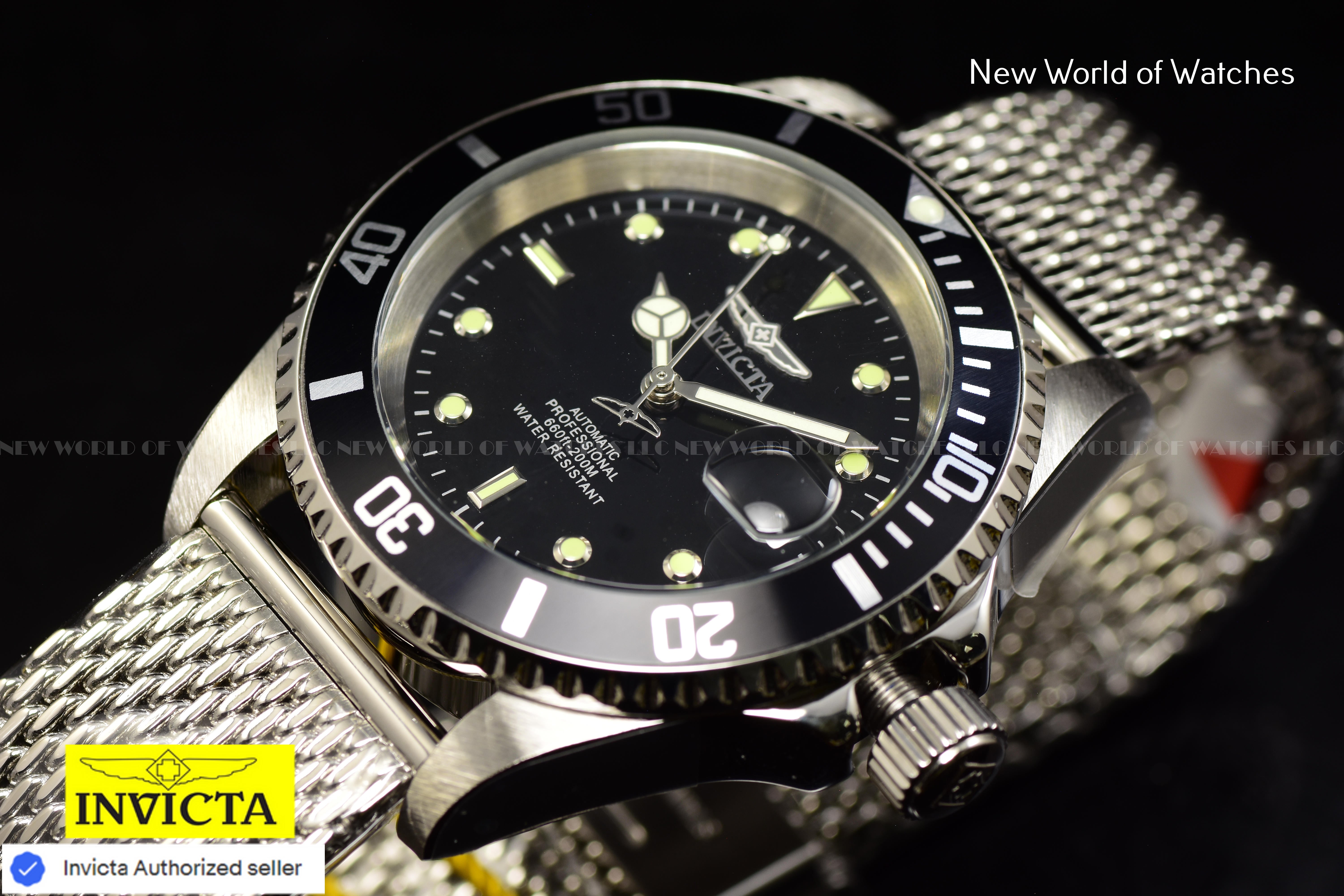 Invicta Men's Pro Diver APEX 40mm Black Dial Steel Mesh Band SS Automatic Watch