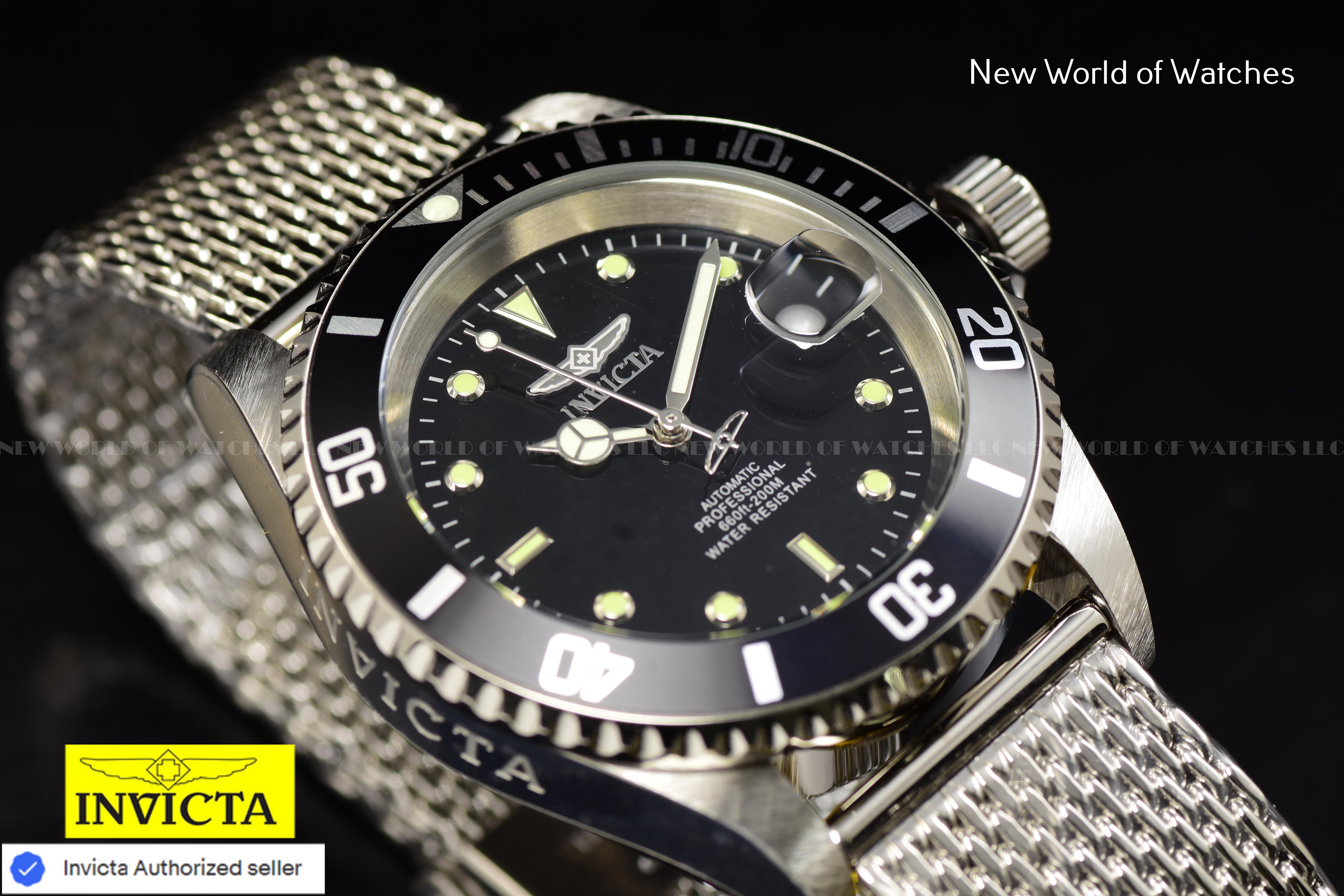 Invicta Men's Pro Diver APEX 40mm Black Dial Steel Mesh Band SS Automatic Watch