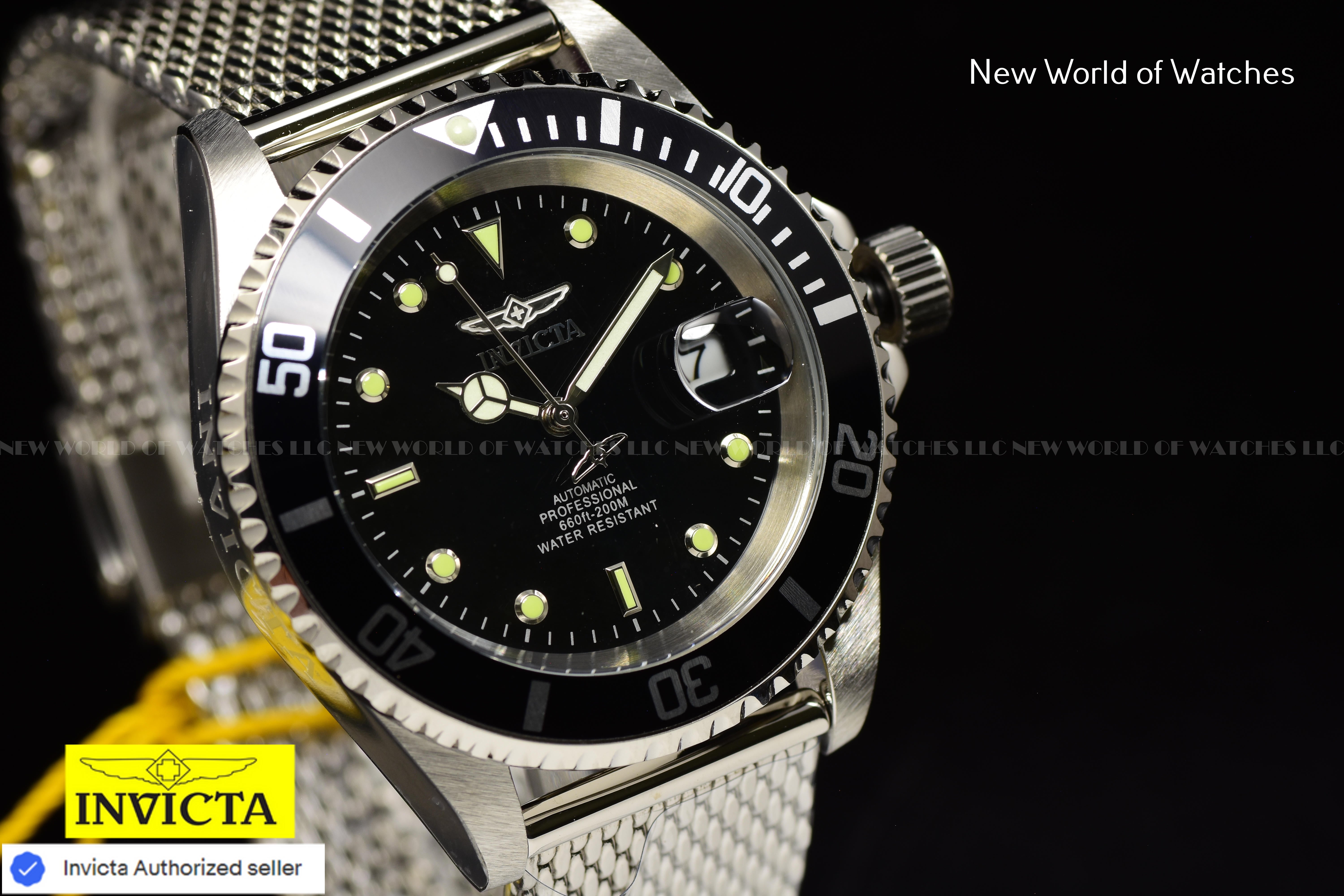 Invicta Men's Pro Diver APEX 40mm Black Dial Steel Mesh Band SS Automatic Watch