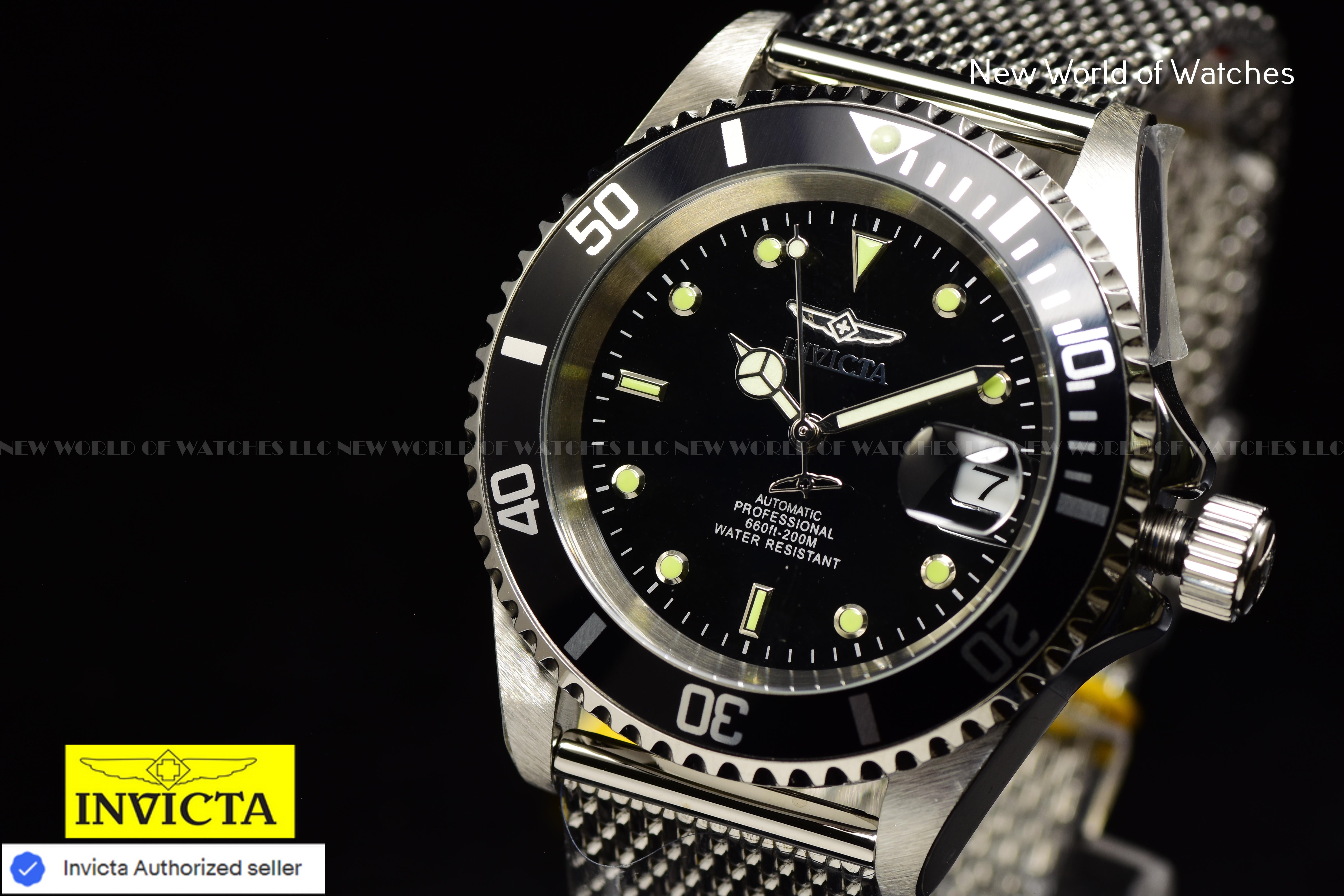 Invicta Men's Pro Diver APEX 40mm Black Dial Steel Mesh Band SS Automatic Watch