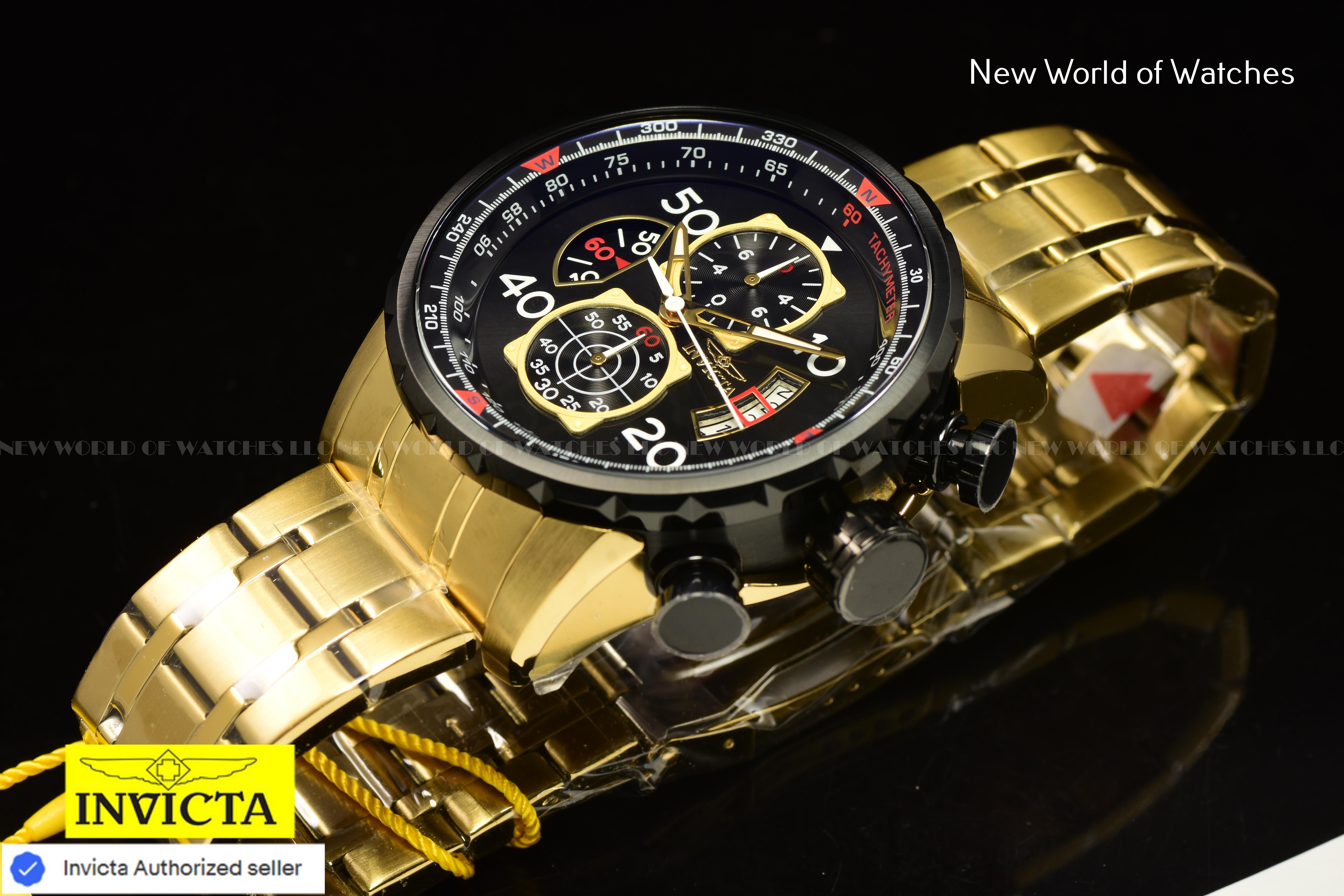 Invicta AVIATOR Chronograph BLACk Dial Gold Tone Stainless Steel Men Watch 17206