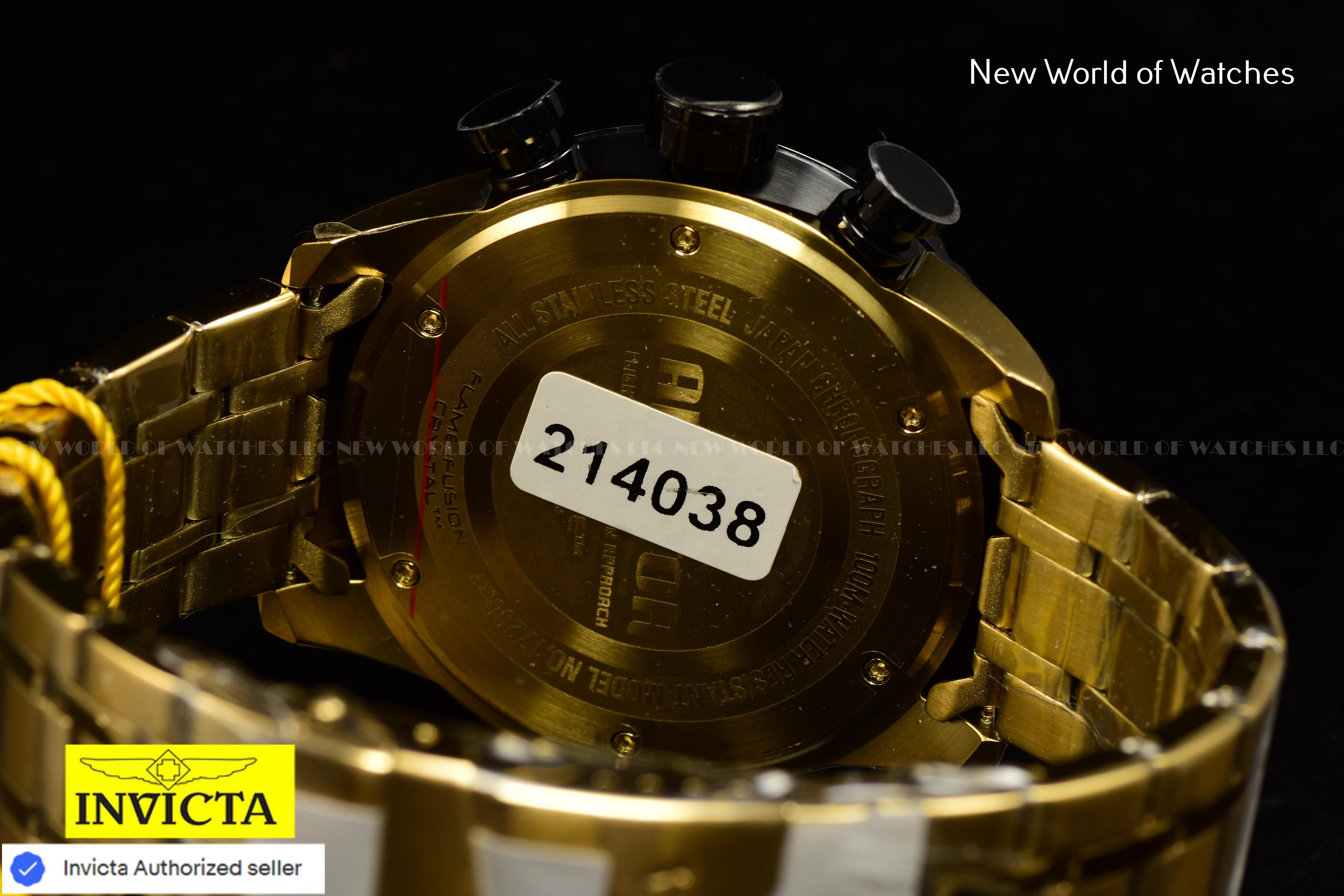Invicta AVIATOR Chronograph BLACk Dial Gold Tone Stainless Steel Men Watch 17206
