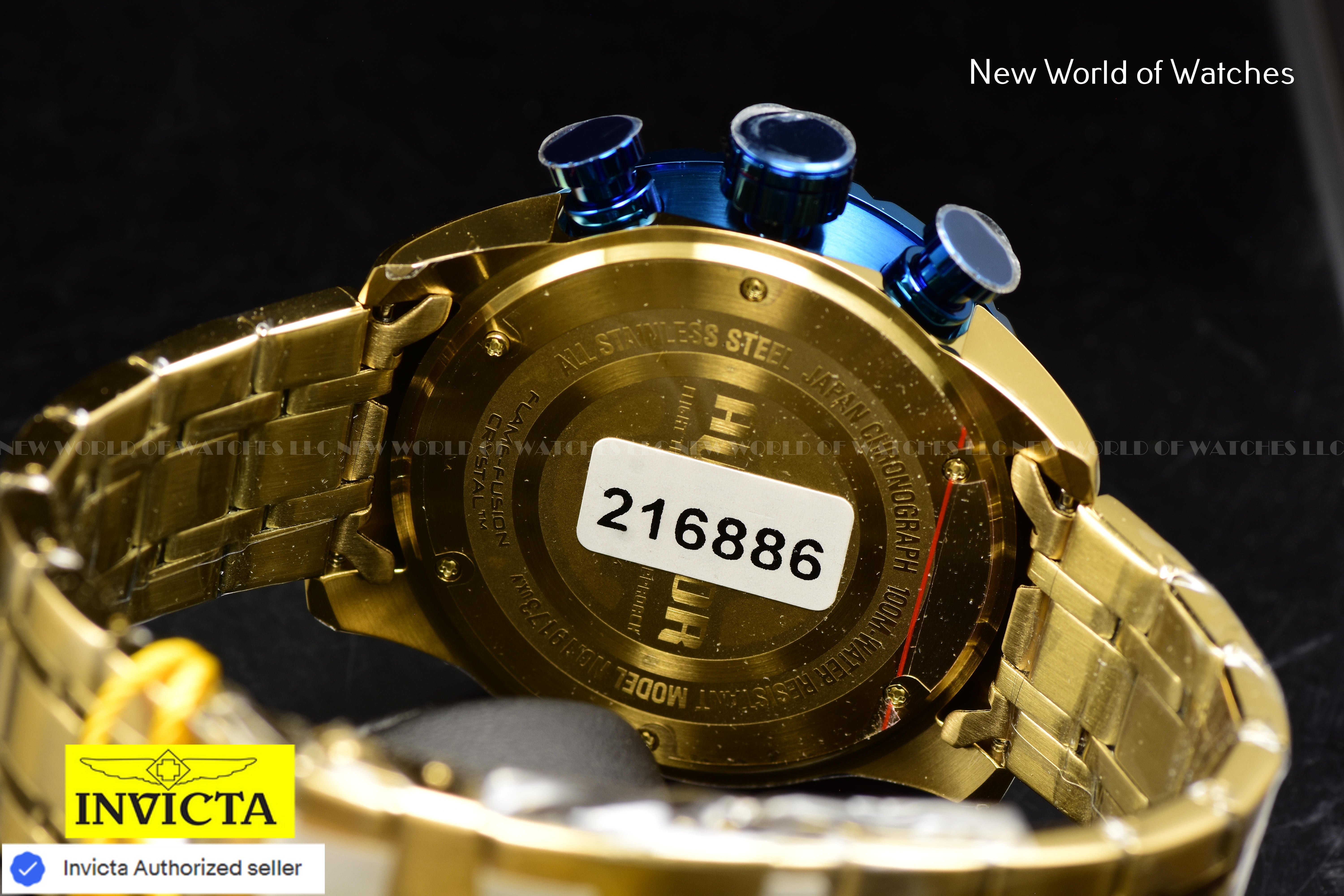 Invicta Men's AVIATOR Chronograph Quartz Blue Dial 48mm SS Gold Watch