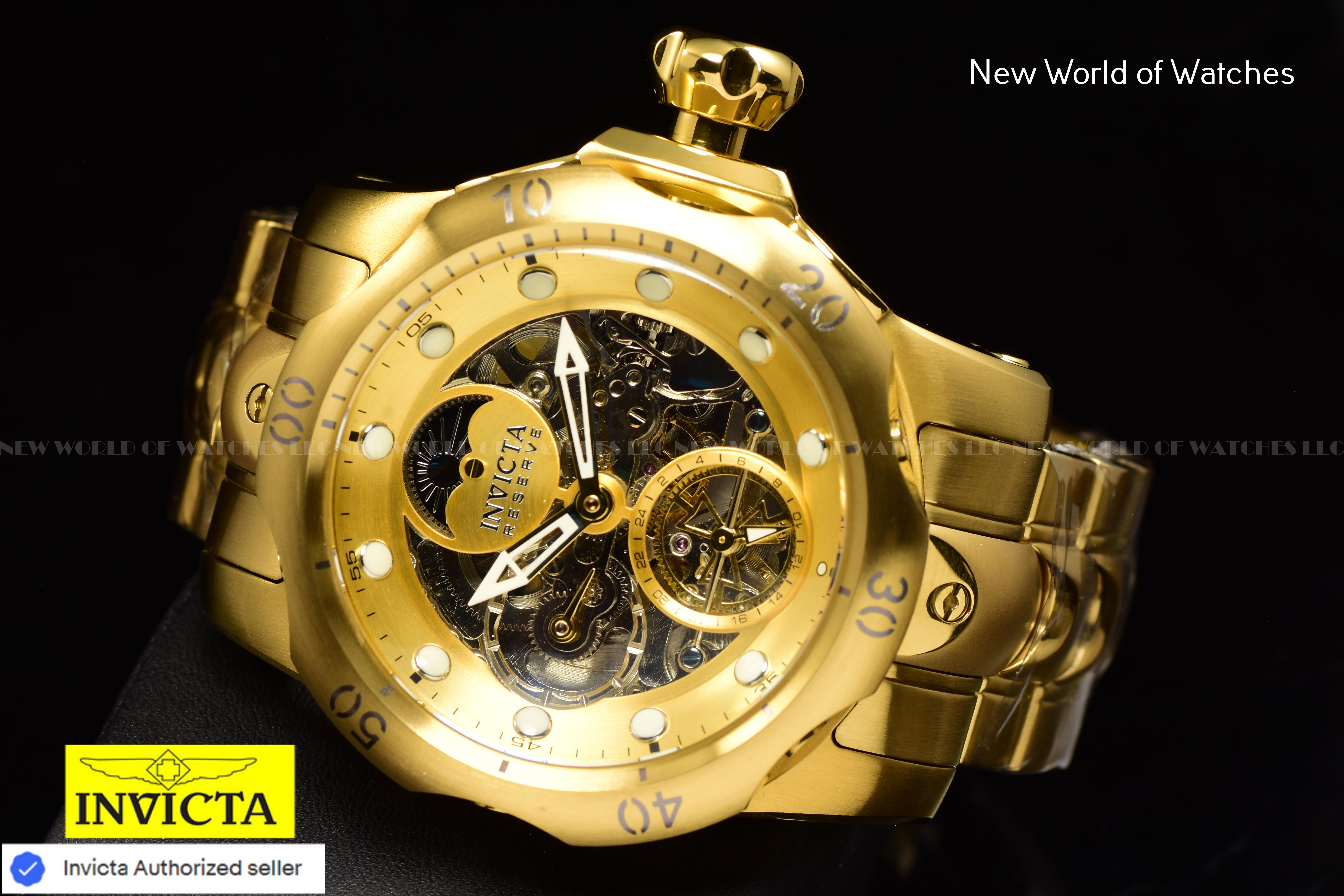 Invicta Men's RESERVE VENOM 53.7mm Skeleton Dial SS Automatic GOLD Watch