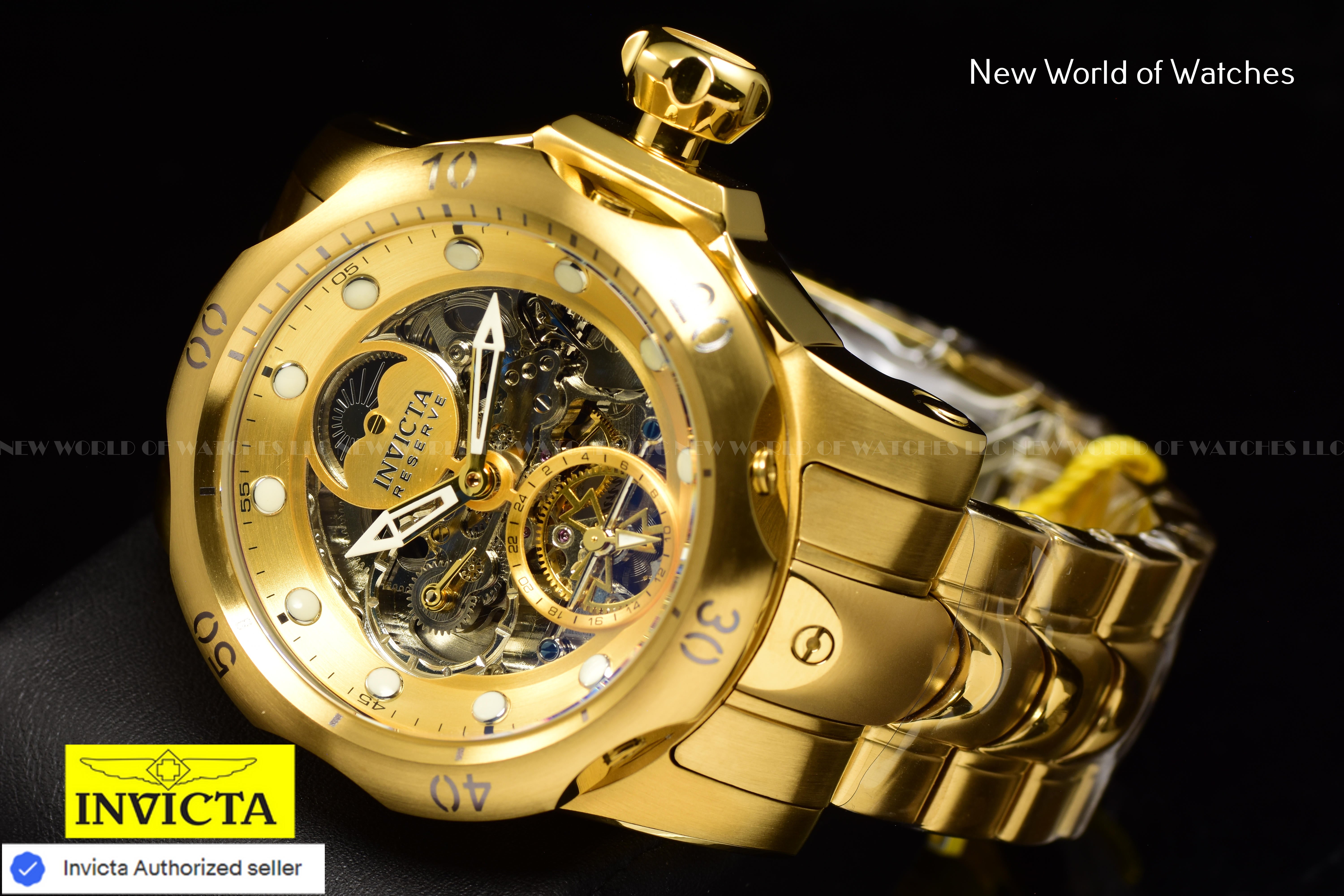 Invicta Men's RESERVE VENOM 53.7mm Skeleton Dial SS Automatic GOLD Watch