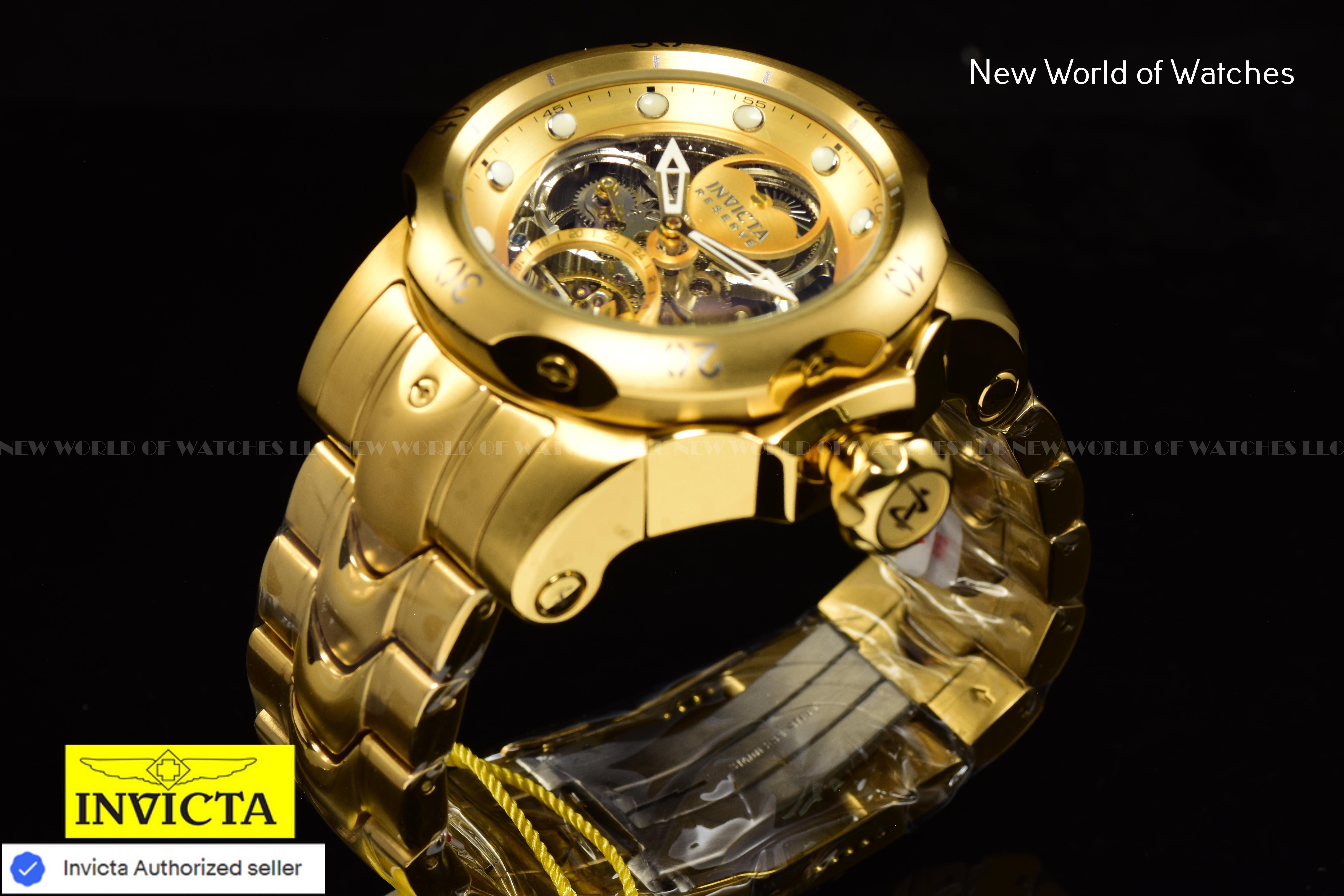 Invicta Men's RESERVE VENOM 53.7mm Skeleton Dial SS Automatic GOLD Watch
