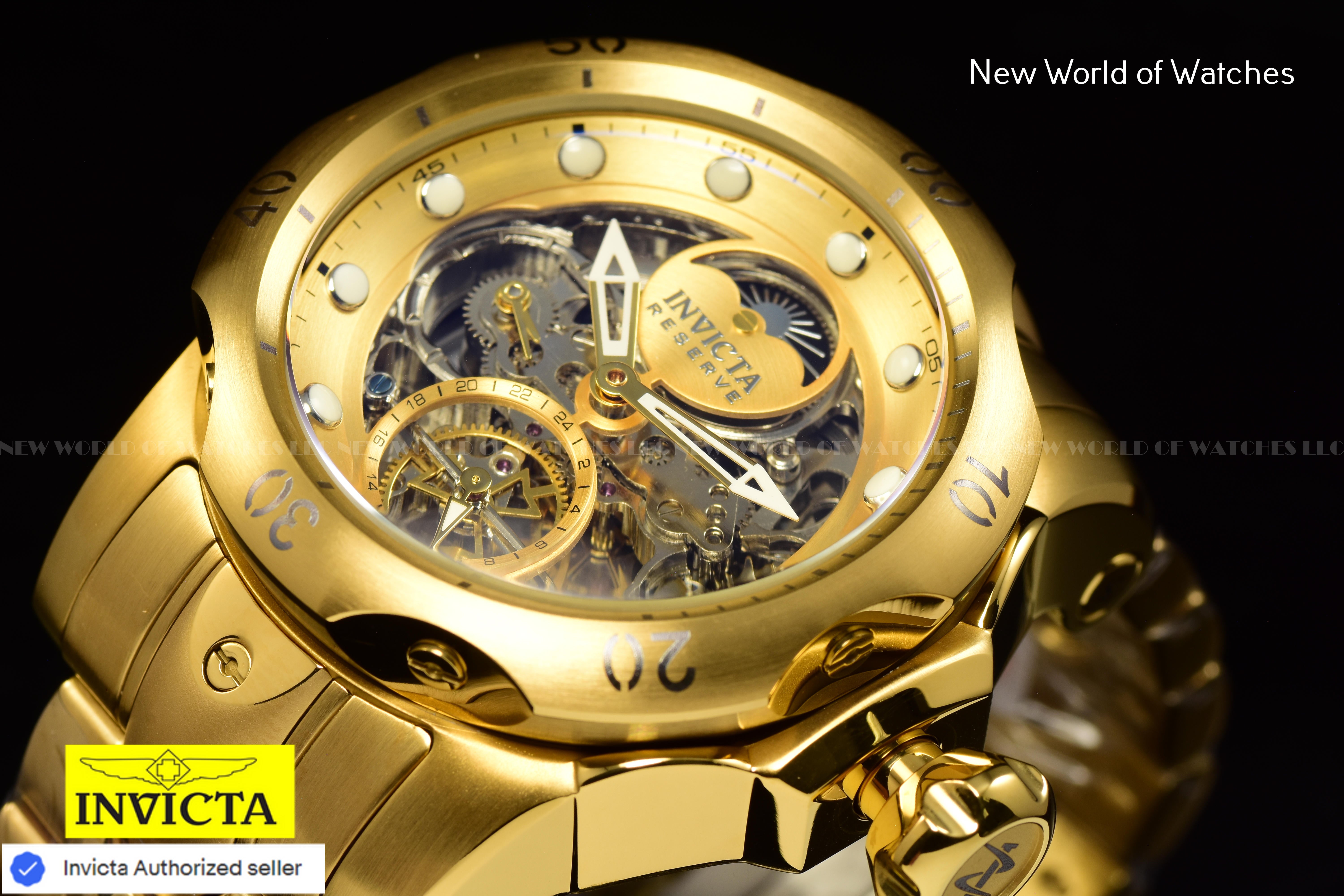 Invicta Men's RESERVE VENOM 53.7mm Skeleton Dial SS Automatic GOLD Watch