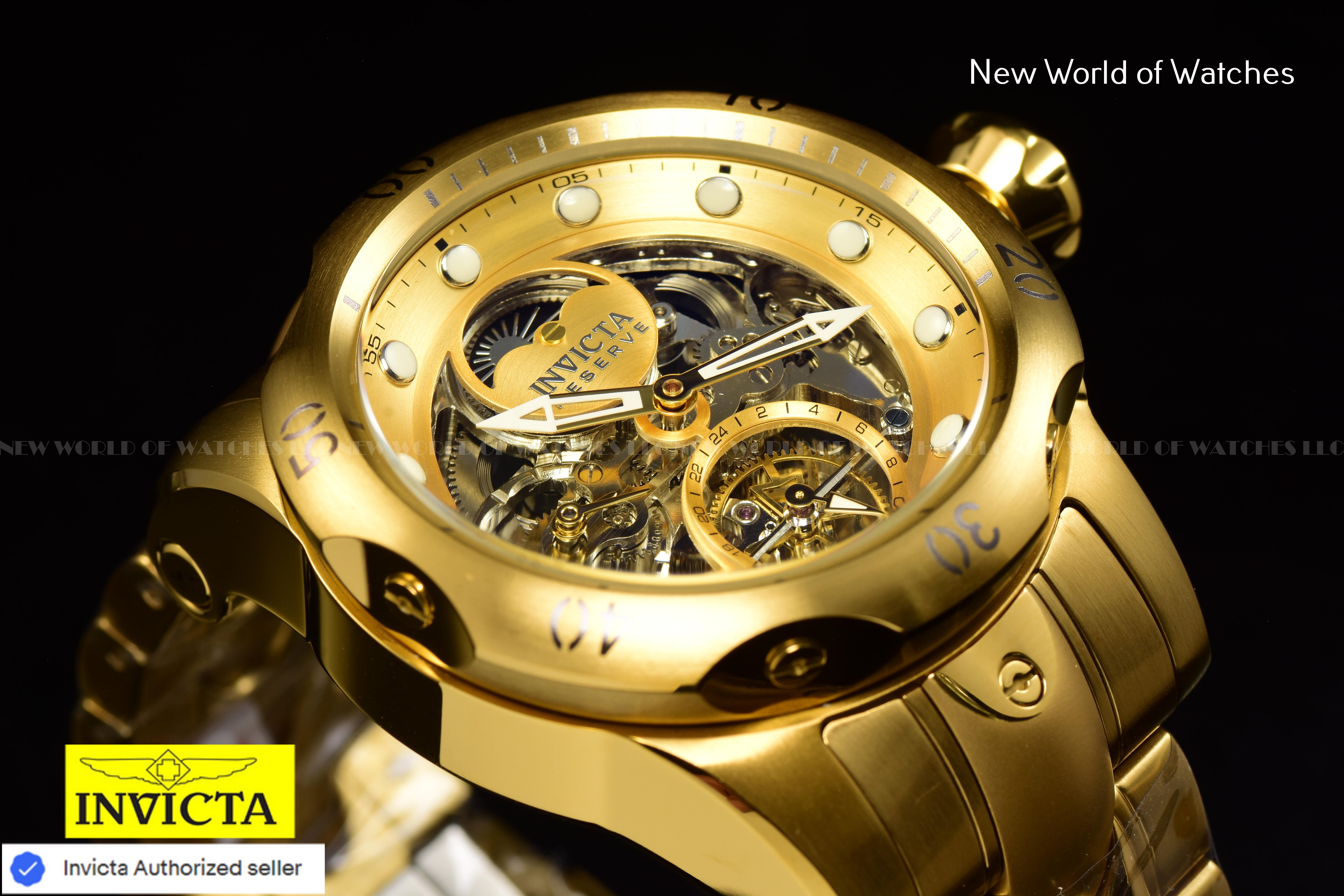 Invicta Men's RESERVE VENOM 53.7mm Skeleton Dial SS Automatic GOLD Watch