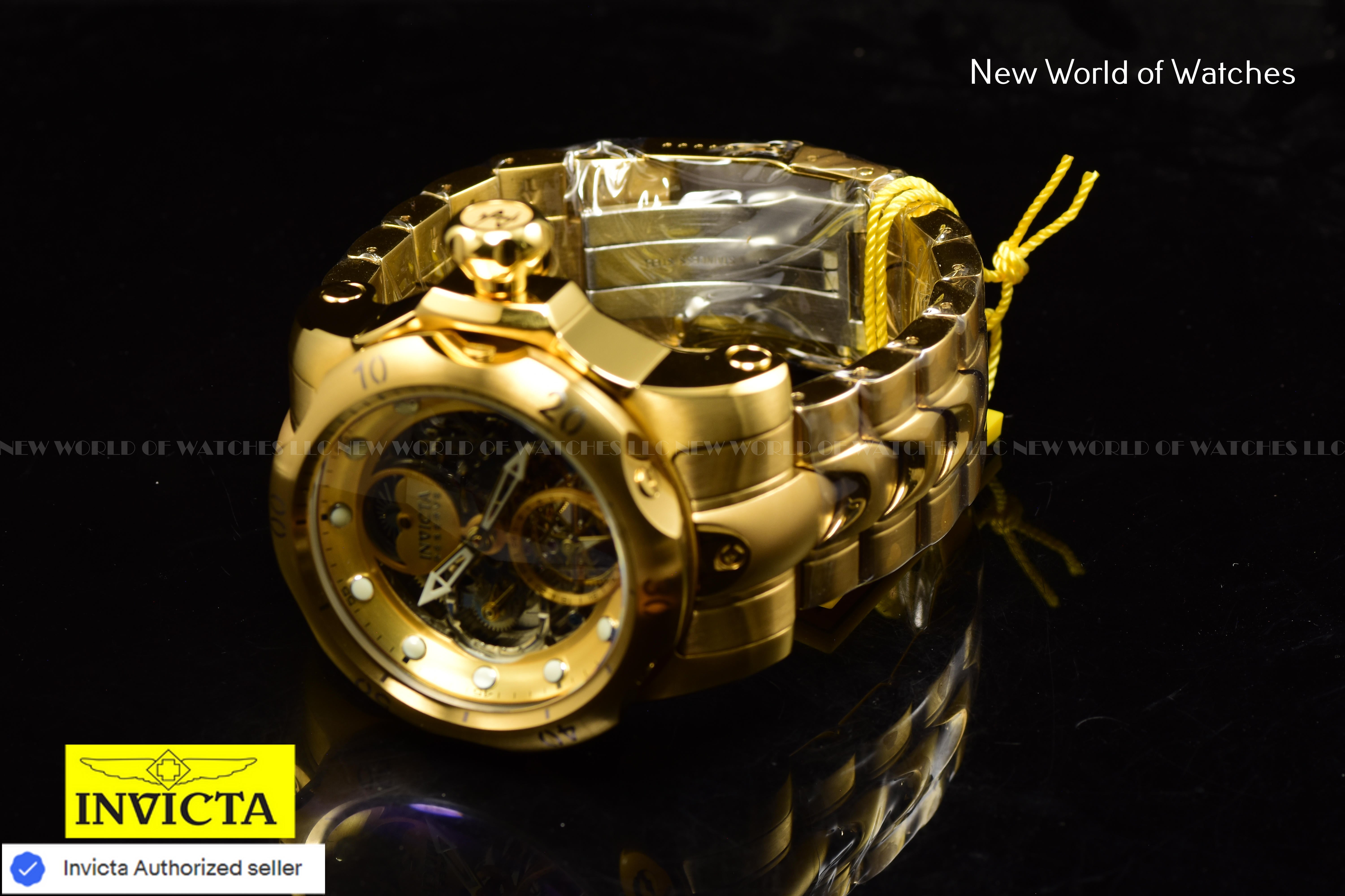 Invicta Men's RESERVE VENOM 53.7mm Skeleton Dial SS Automatic GOLD Watch