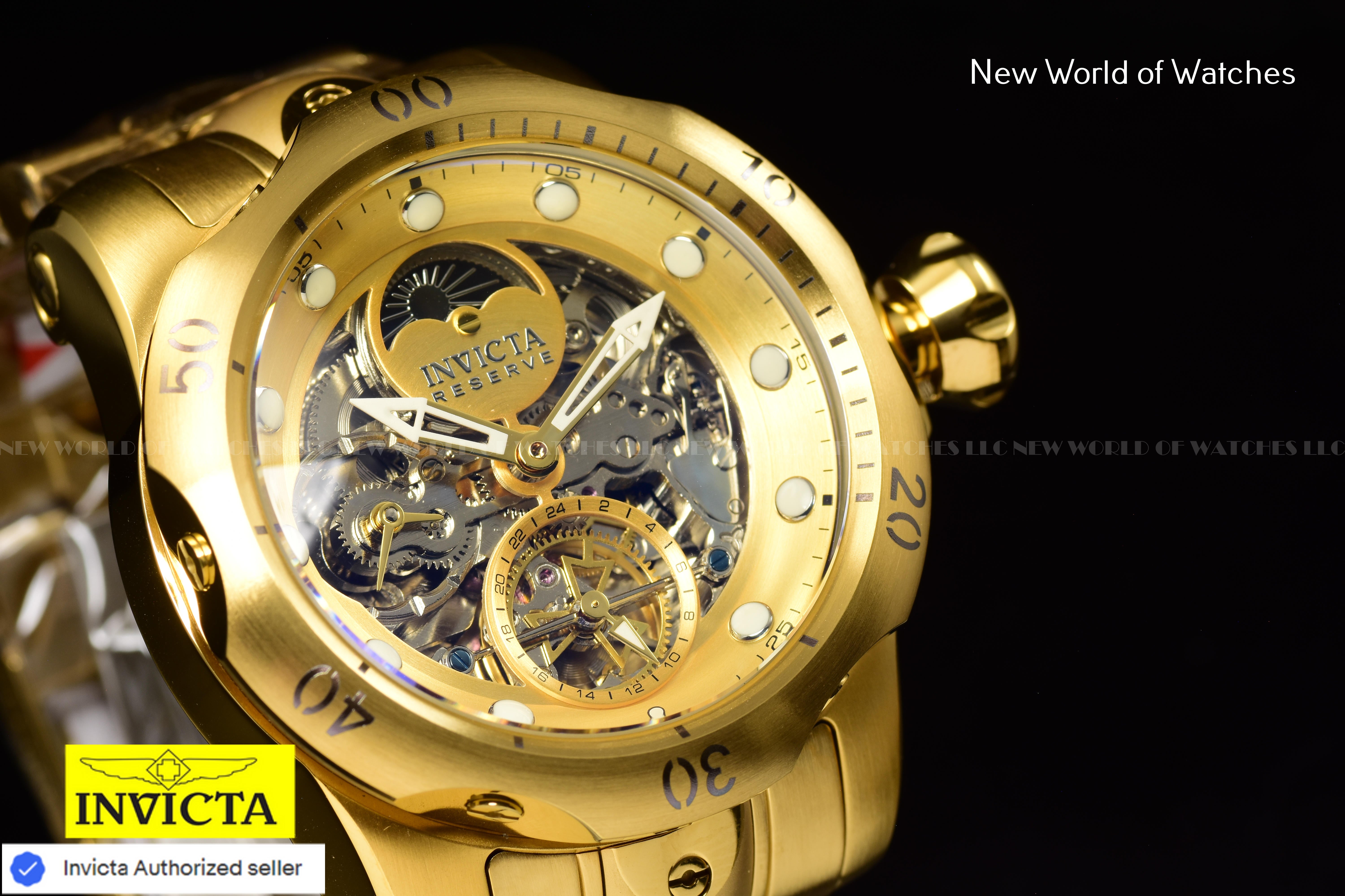 Invicta Men's RESERVE VENOM 53.7mm Skeleton Dial SS Automatic GOLD Watch
