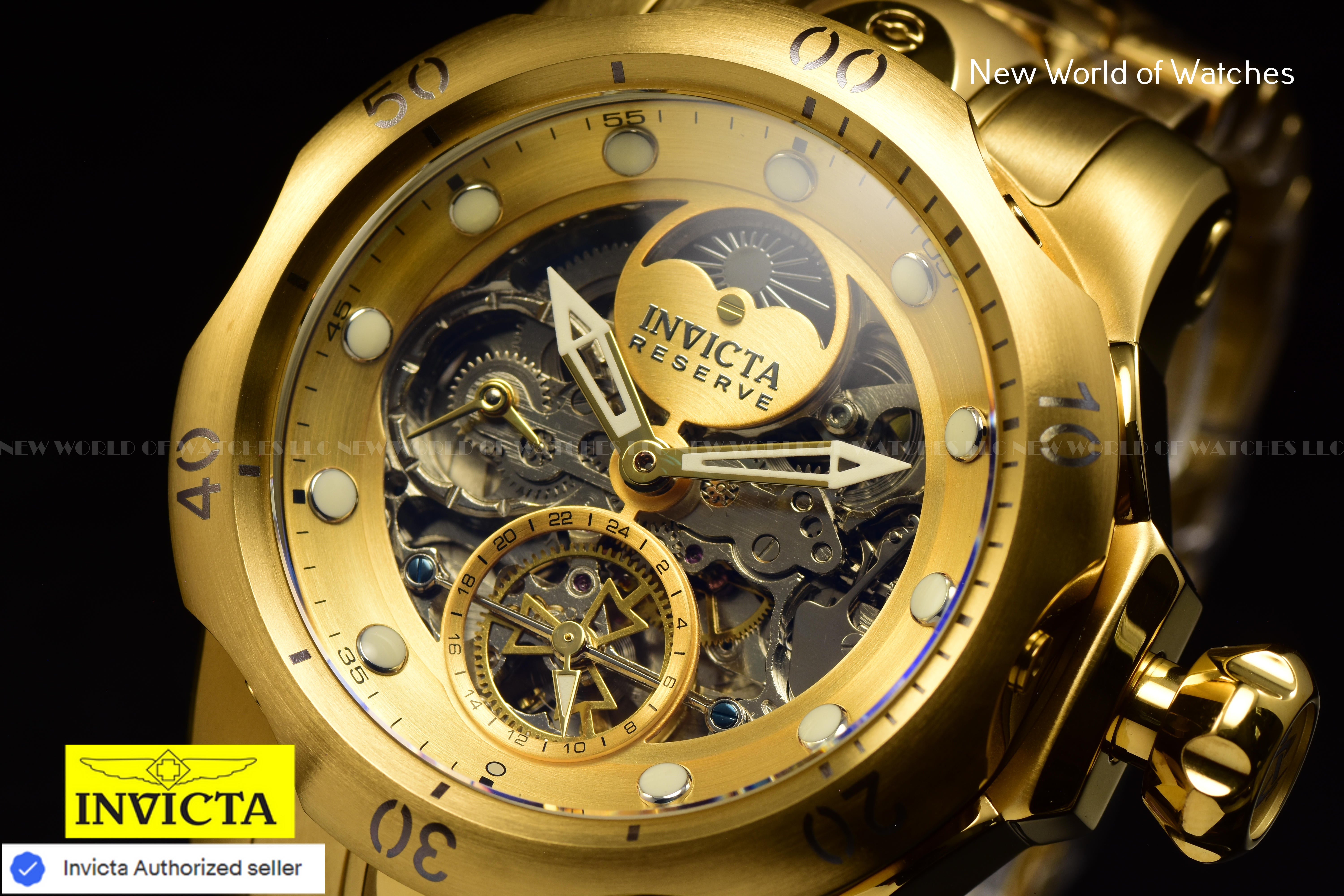 Invicta Men's RESERVE VENOM 53.7mm Skeleton Dial SS Automatic GOLD Watch
