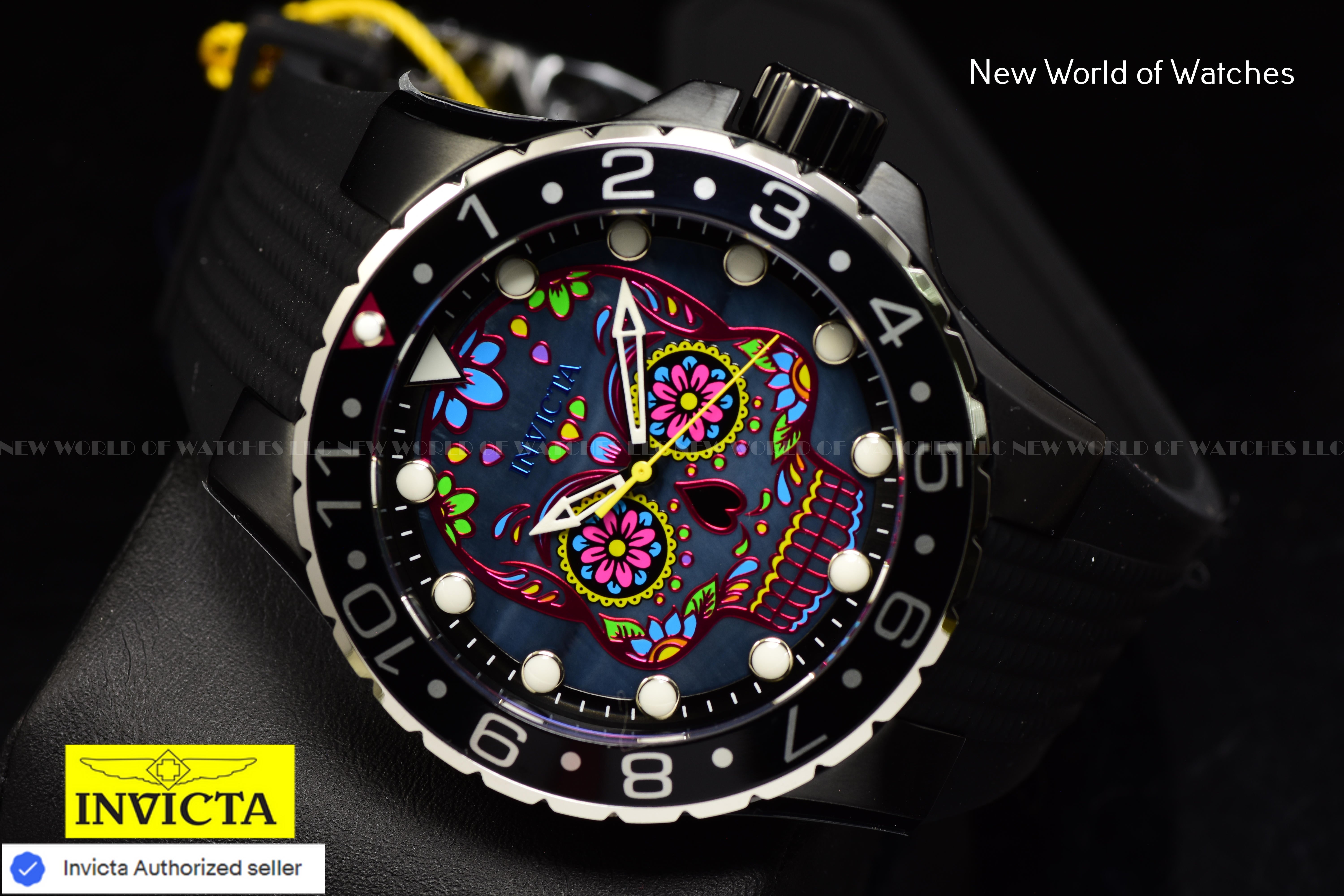Invicta Men's AVIATOR 50mm MOP SKELETON DIal Silicone Band BLACK Quartz Watch