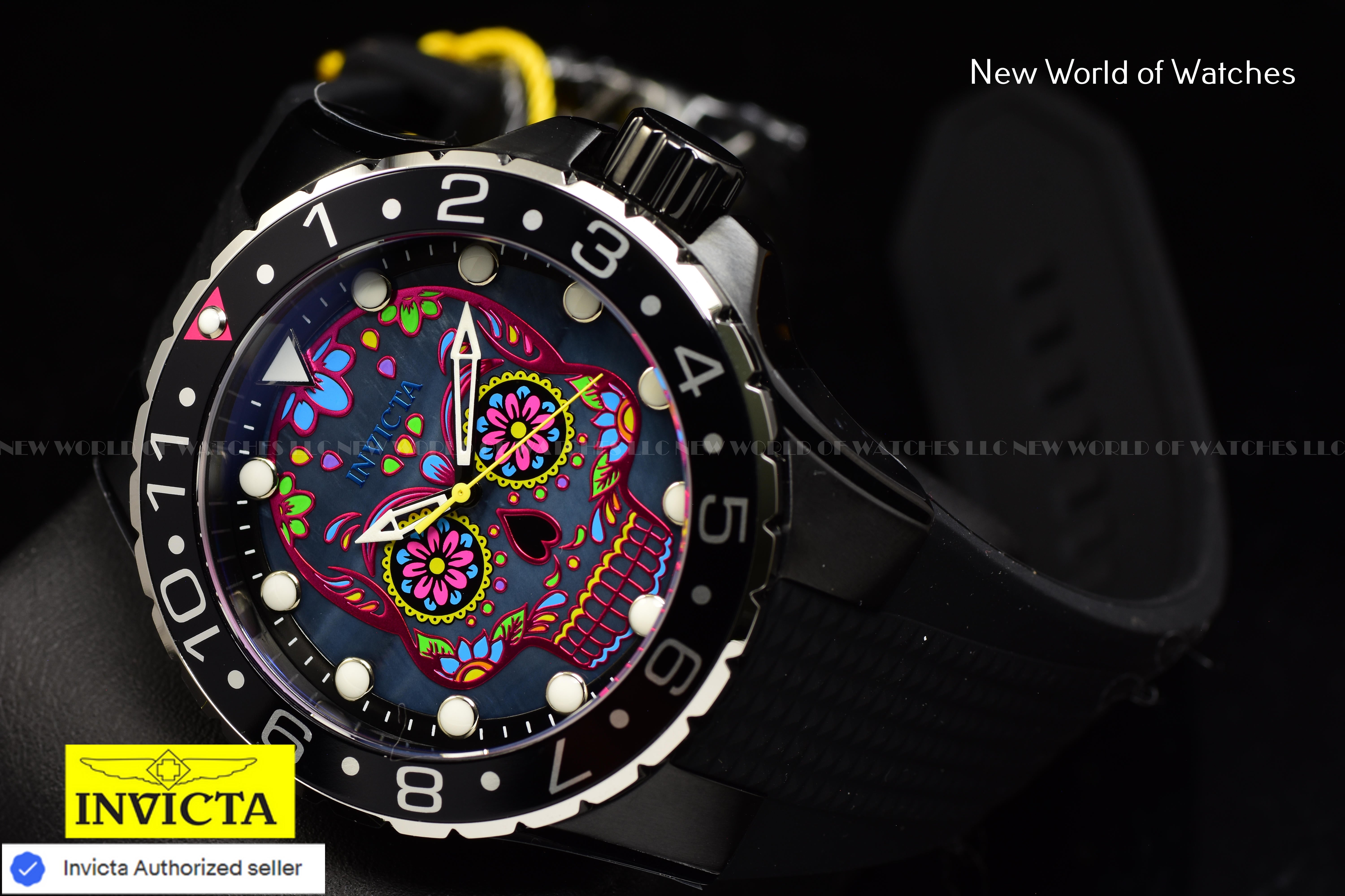 Invicta Men's AVIATOR 50mm MOP SKELETON DIal Silicone Band BLACK Quartz Watch