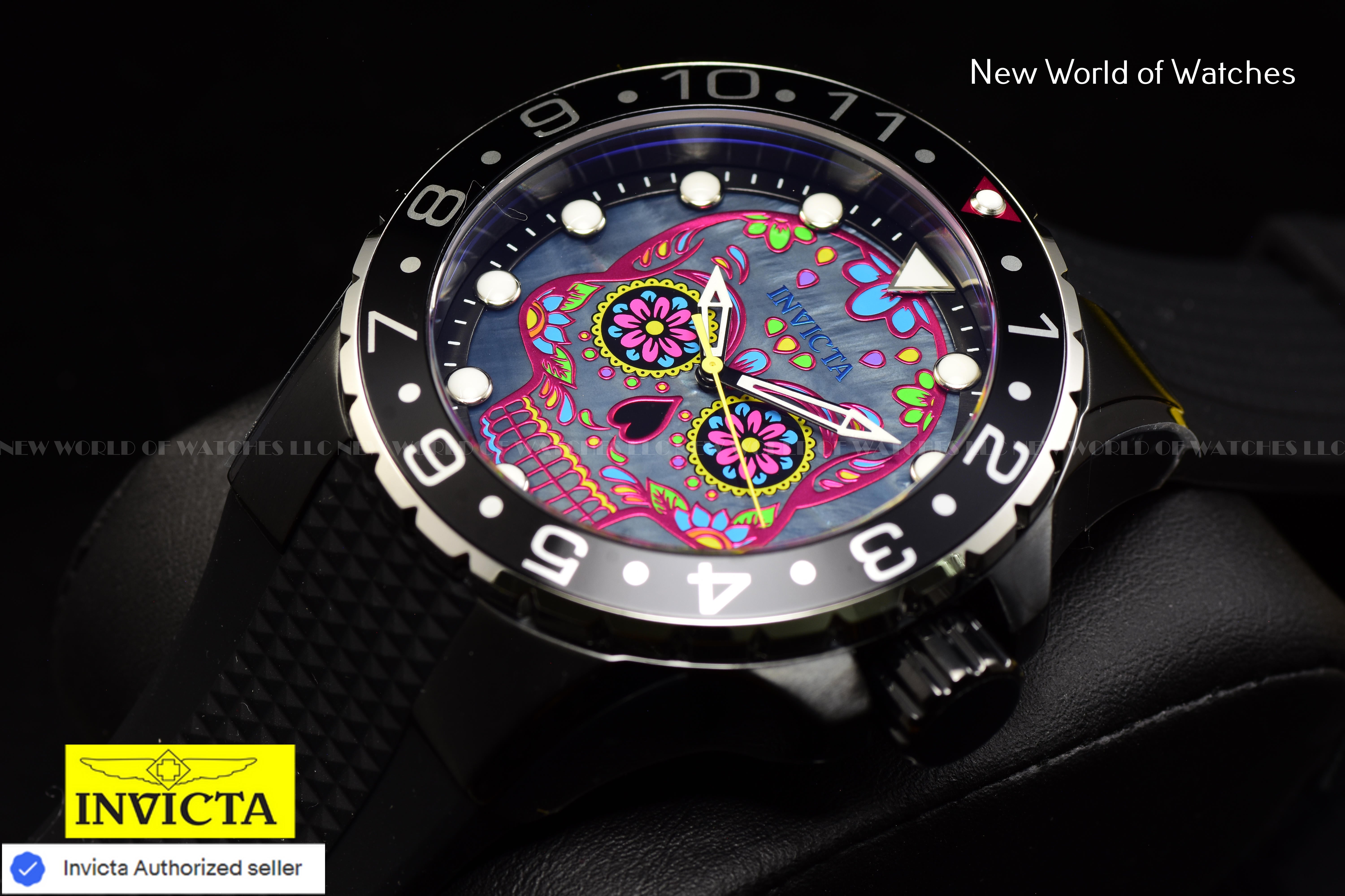 Invicta Men's AVIATOR 50mm MOP SKELETON DIal Silicone Band BLACK Quartz Watch