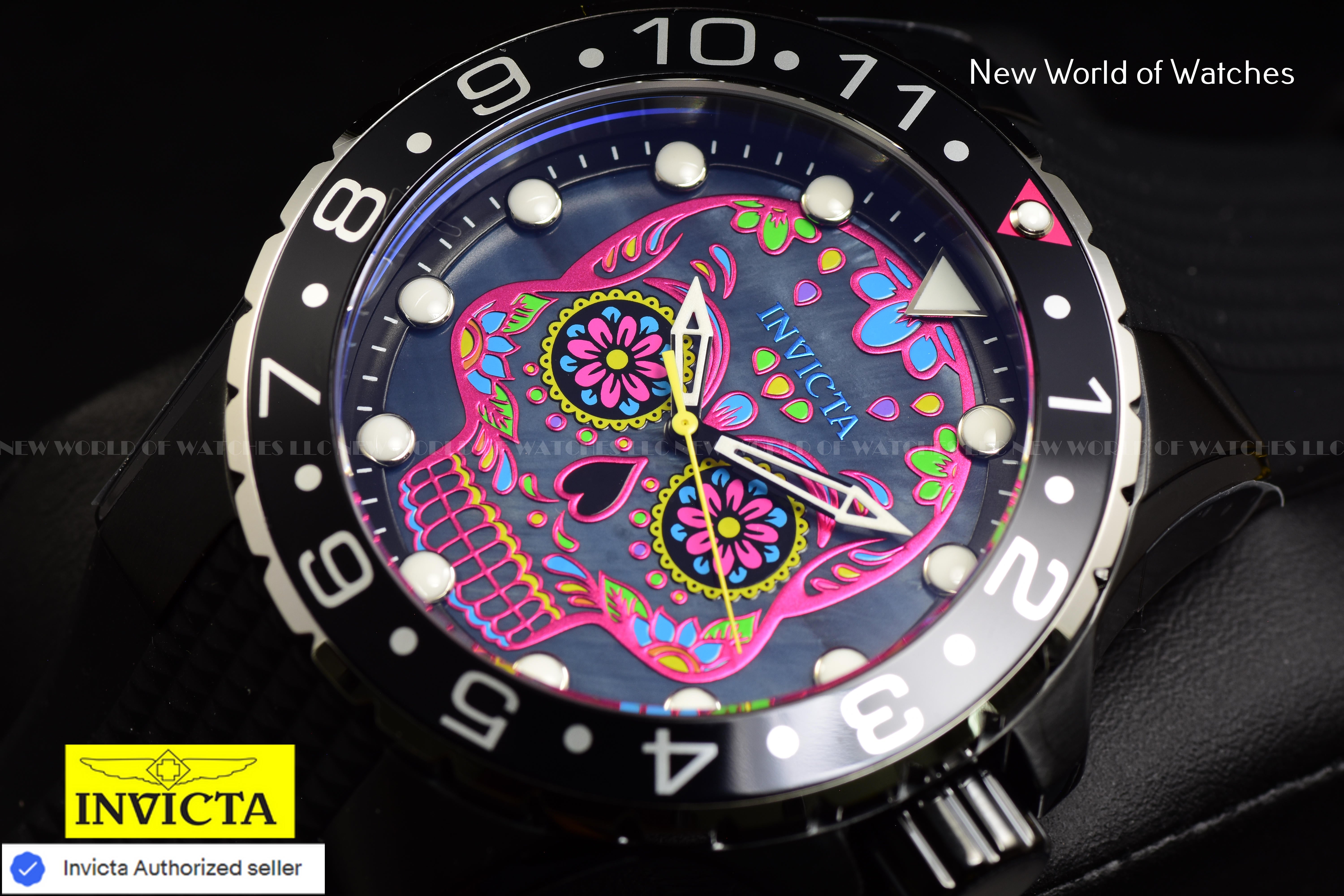 Invicta Men's AVIATOR 50mm MOP SKELETON DIal Silicone Band BLACK Quartz Watch