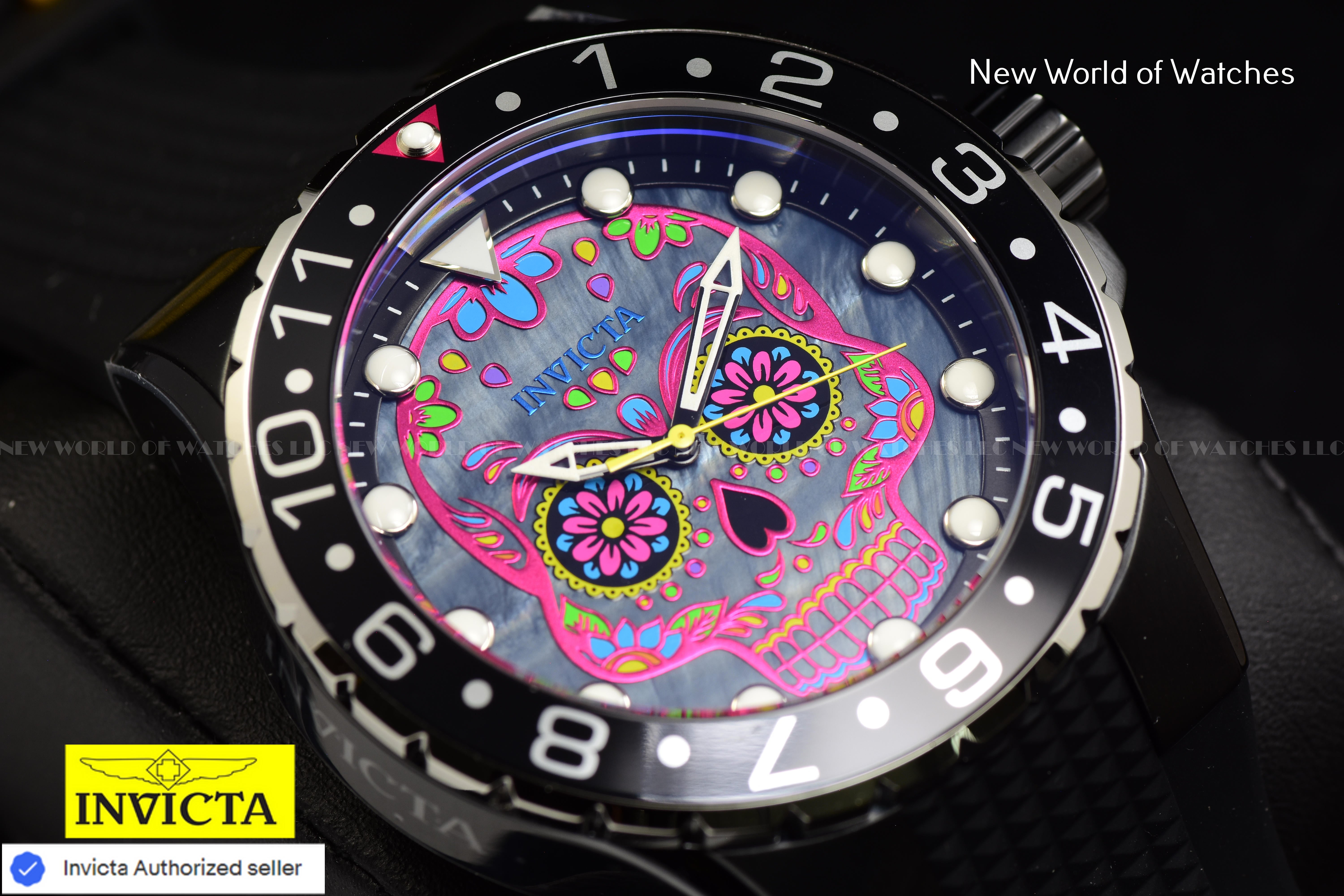 Invicta Men's AVIATOR 50mm MOP SKELETON DIal Silicone Band BLACK Quartz Watch