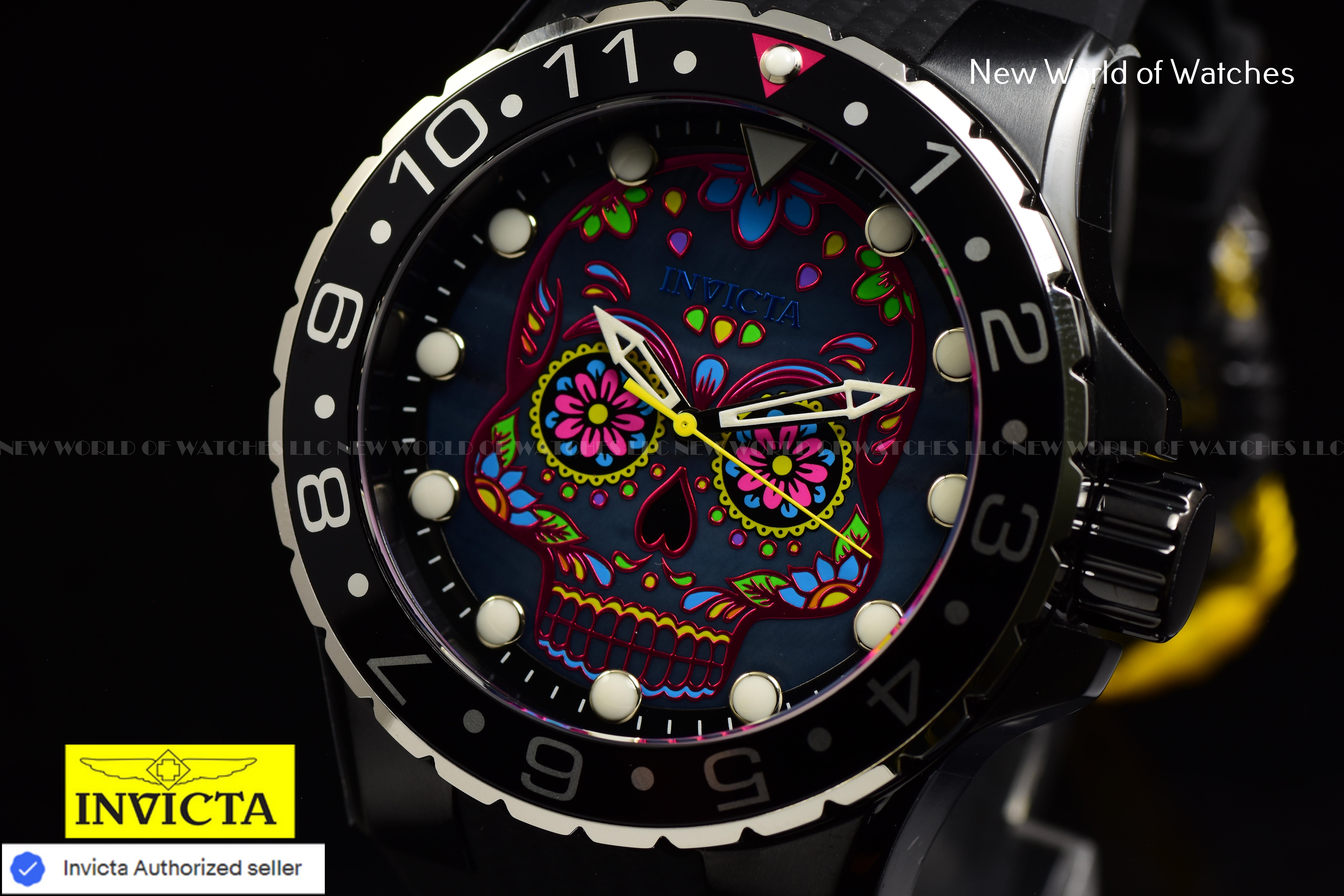 Invicta Men's AVIATOR 50mm MOP SKELETON DIal Silicone Band BLACK Quartz Watch
