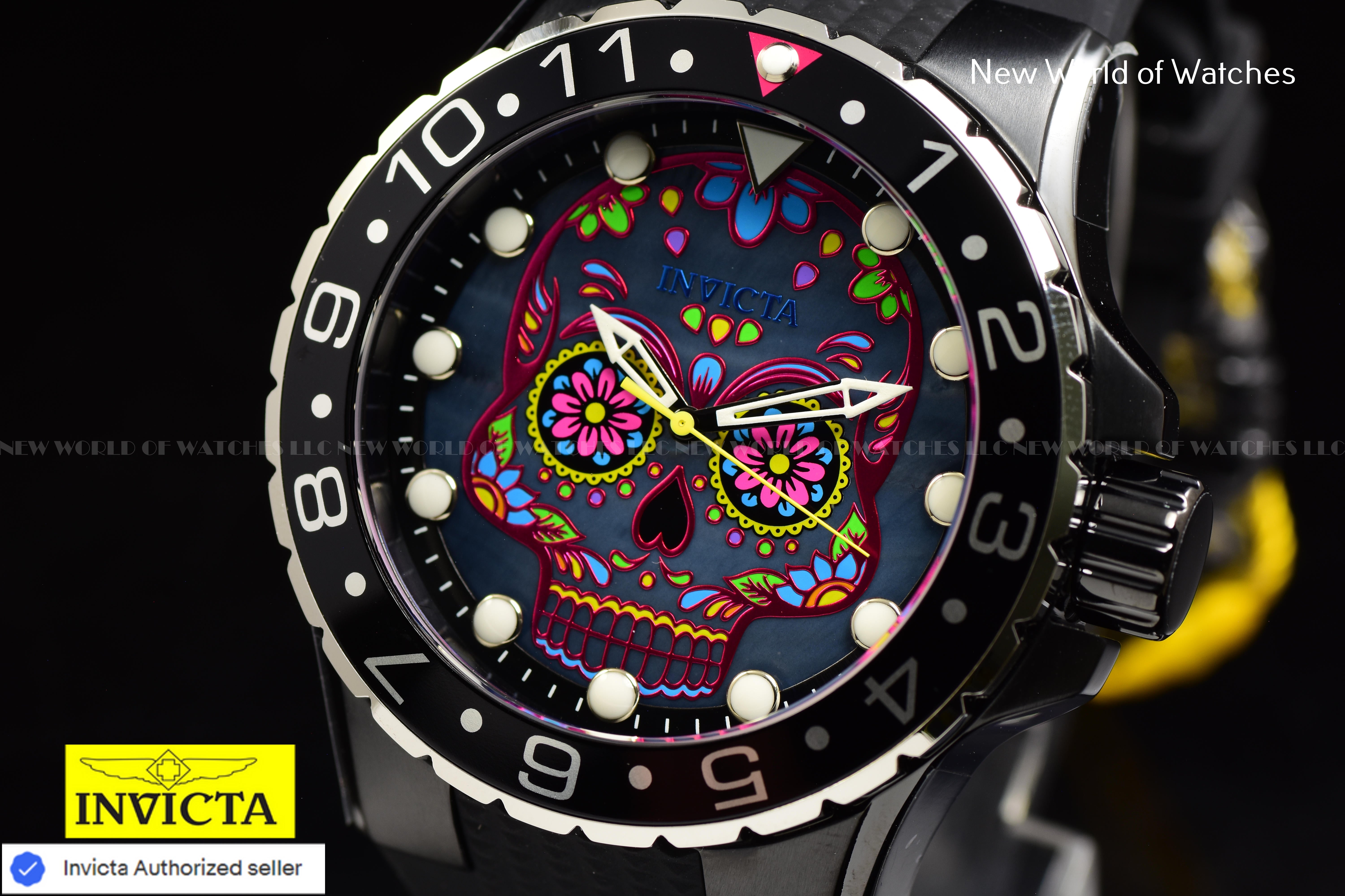 Invicta Men's AVIATOR 50mm MOP SKELETON DIal Silicone Band BLACK Quartz Watch