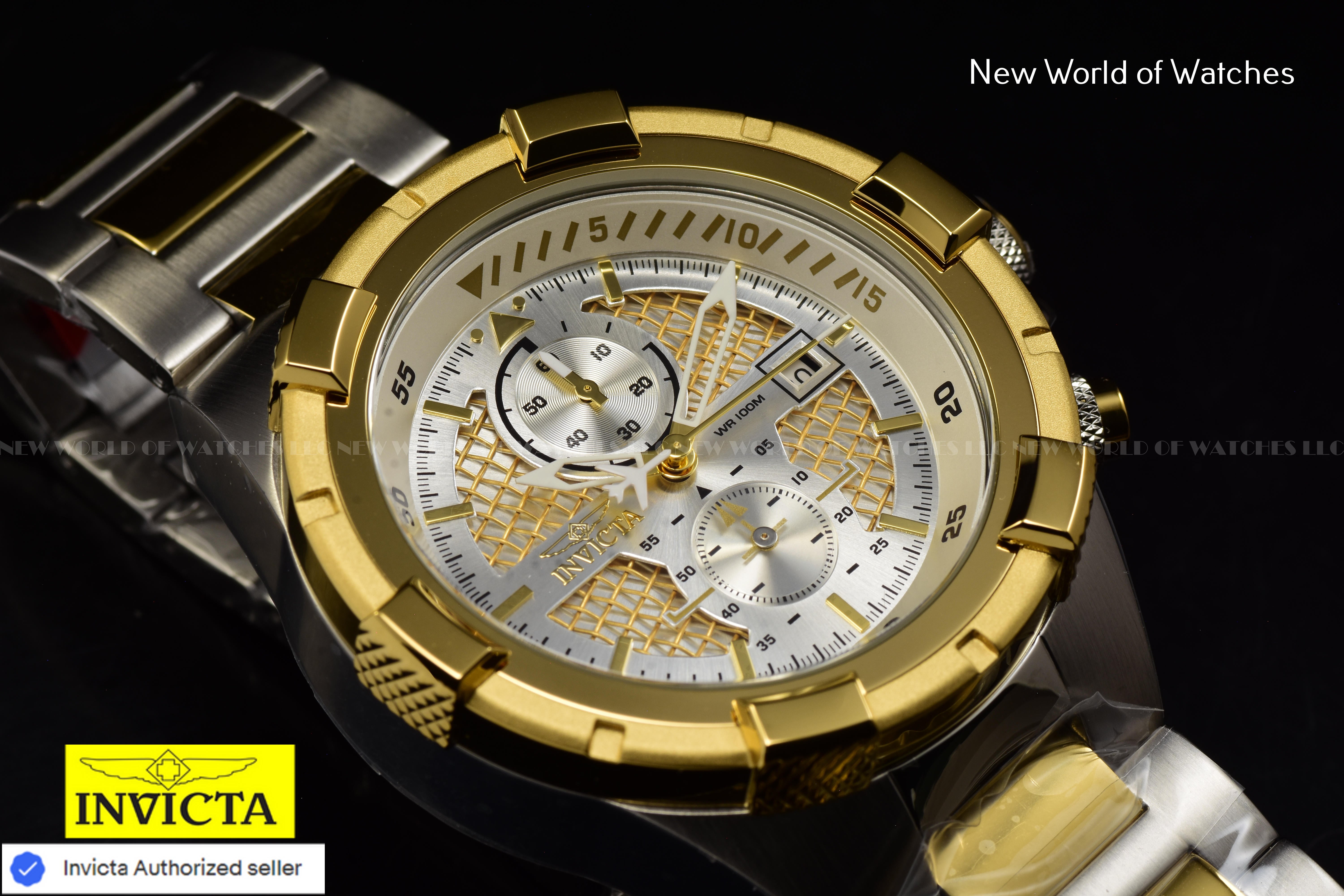 Invicta Men's 50.5mm Aviator Chronograph Dial Stainless Steel GOLD/SILVER Watch