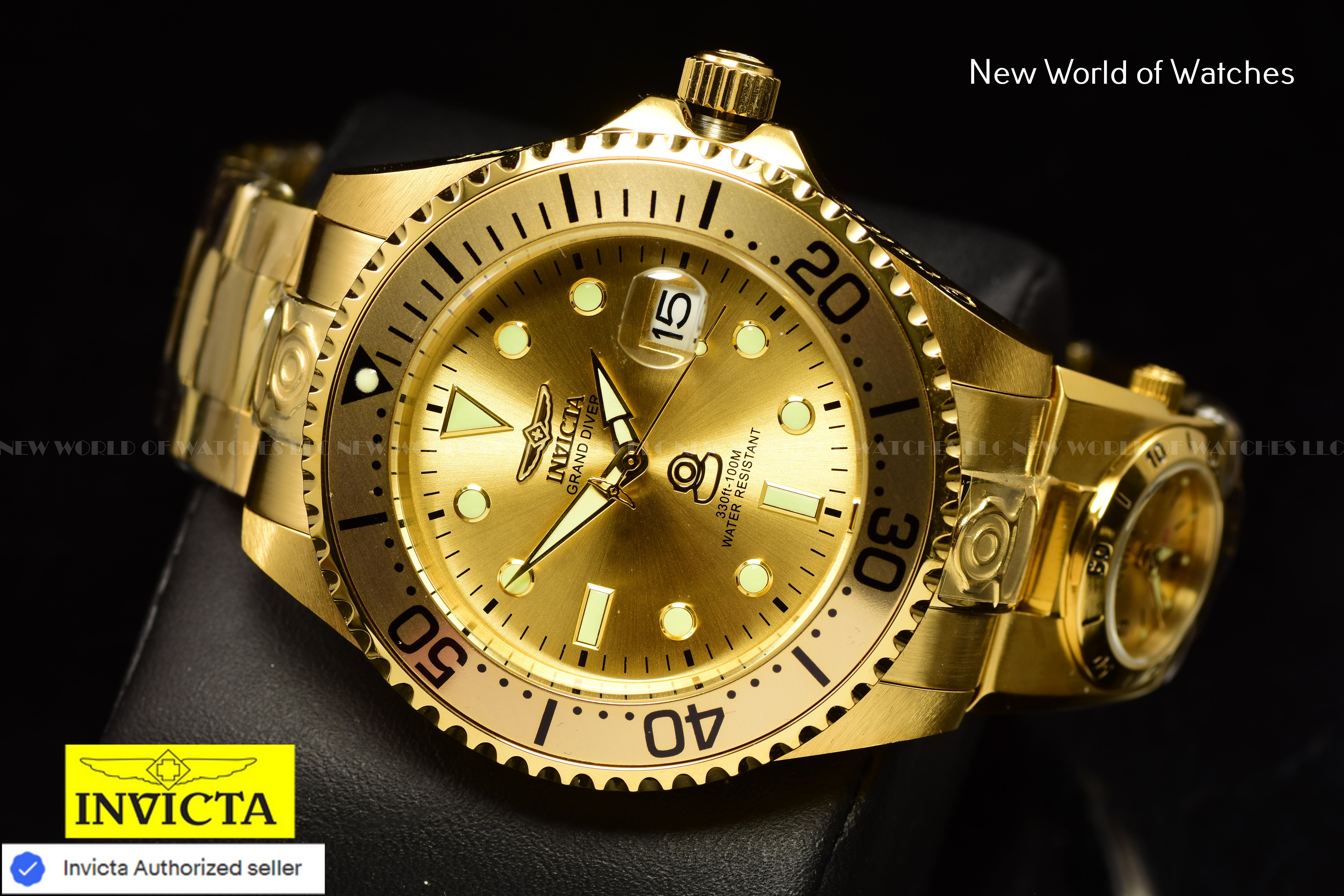 Invicta Men's GRAND DIVER Dual TIme 47mm Stainless Steel AUTOMATIC Gold Watch