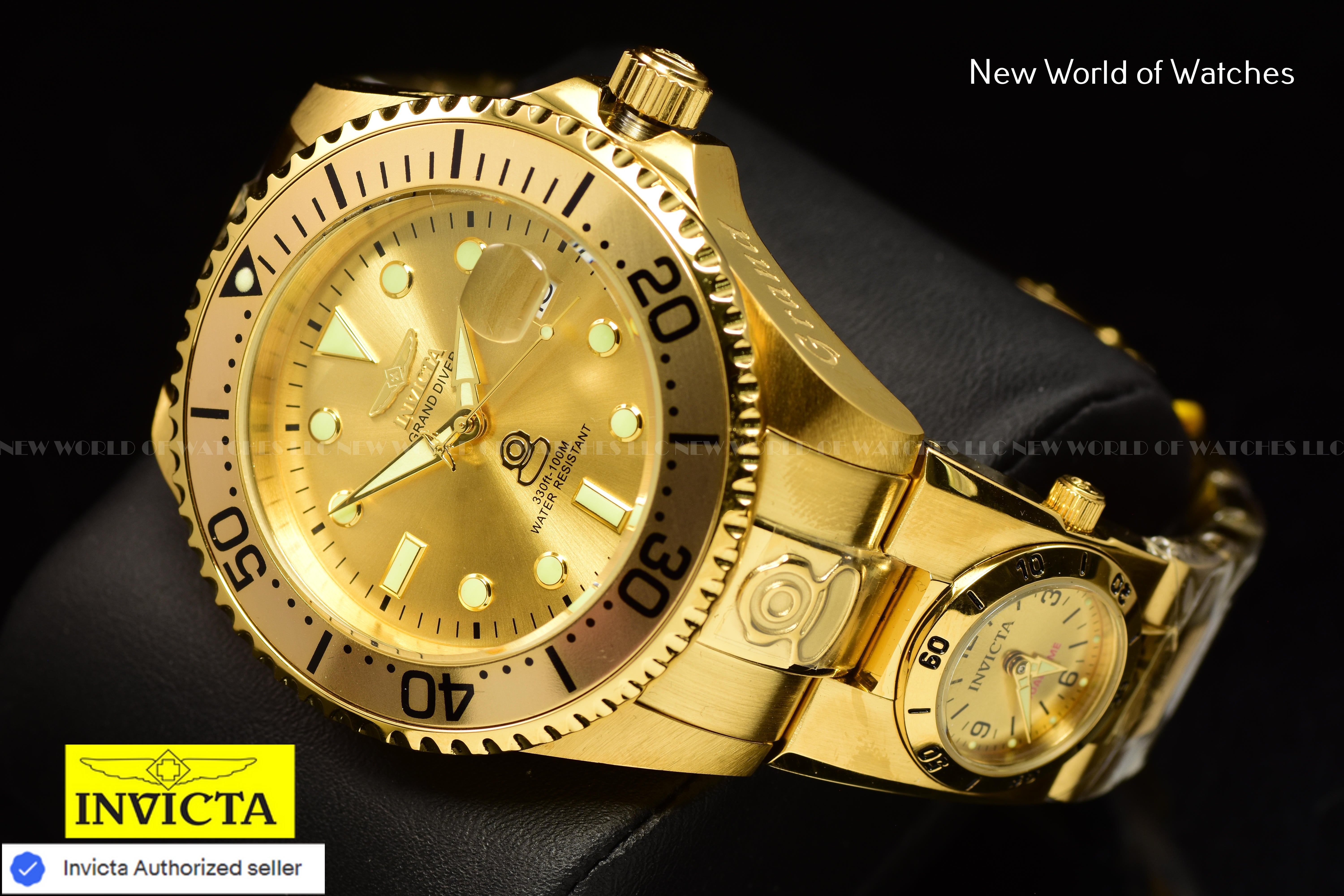 Invicta Men's GRAND DIVER Dual TIme 47mm Stainless Steel AUTOMATIC Gold Watch