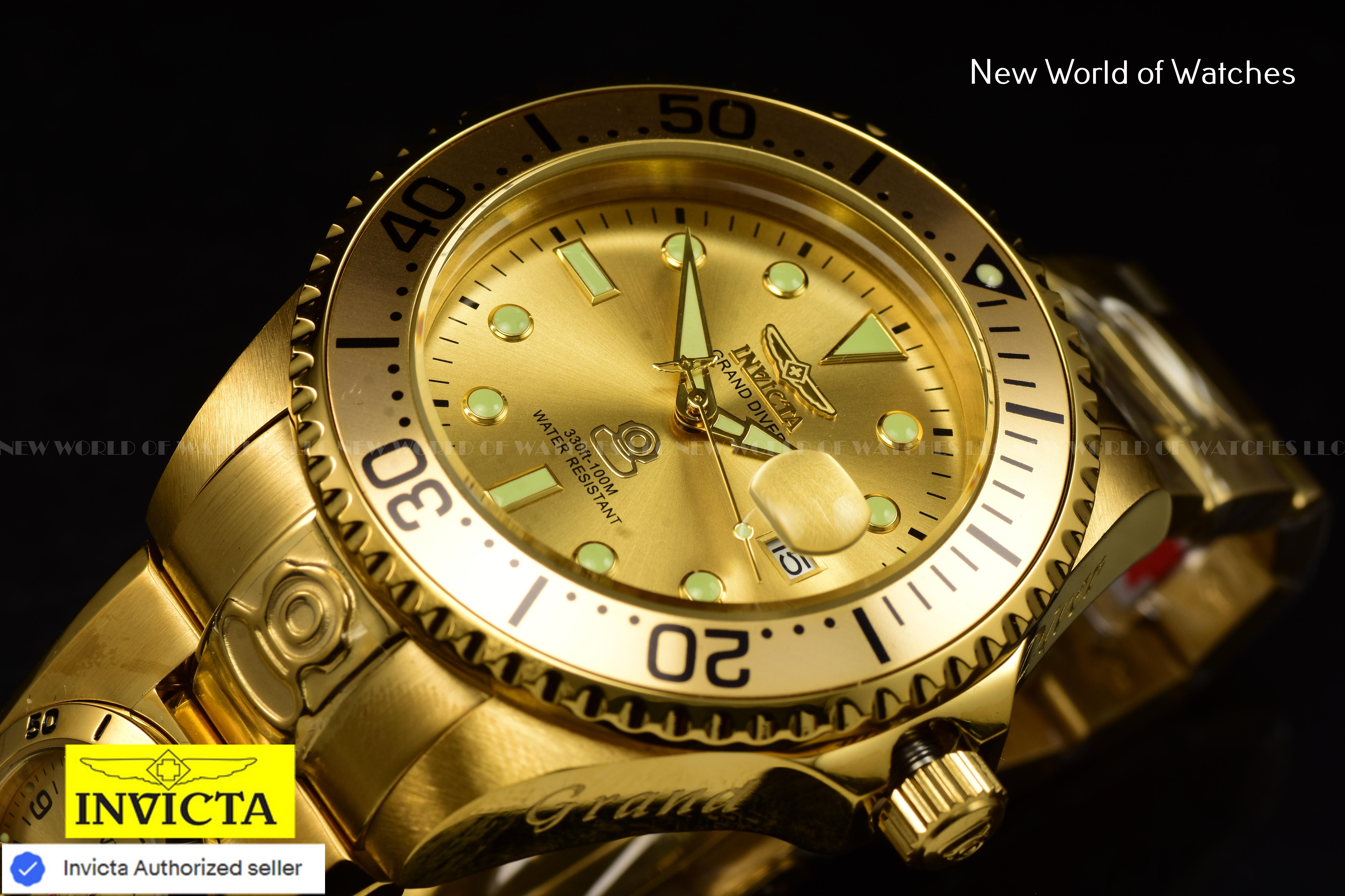 Invicta Men's GRAND DIVER Dual TIme 47mm Stainless Steel AUTOMATIC Gold Watch