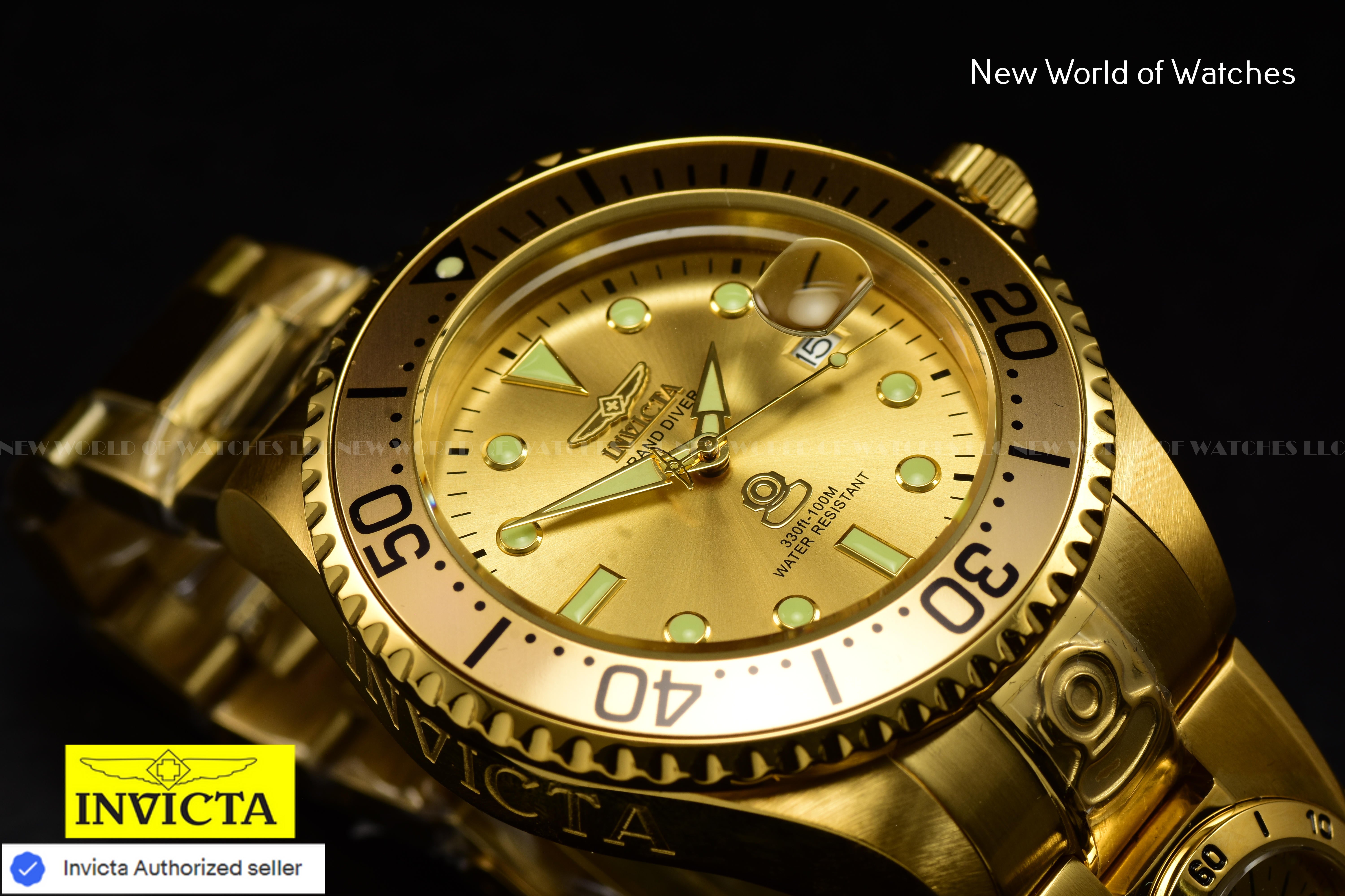 Invicta Men's GRAND DIVER Dual TIme 47mm Stainless Steel AUTOMATIC Gold Watch