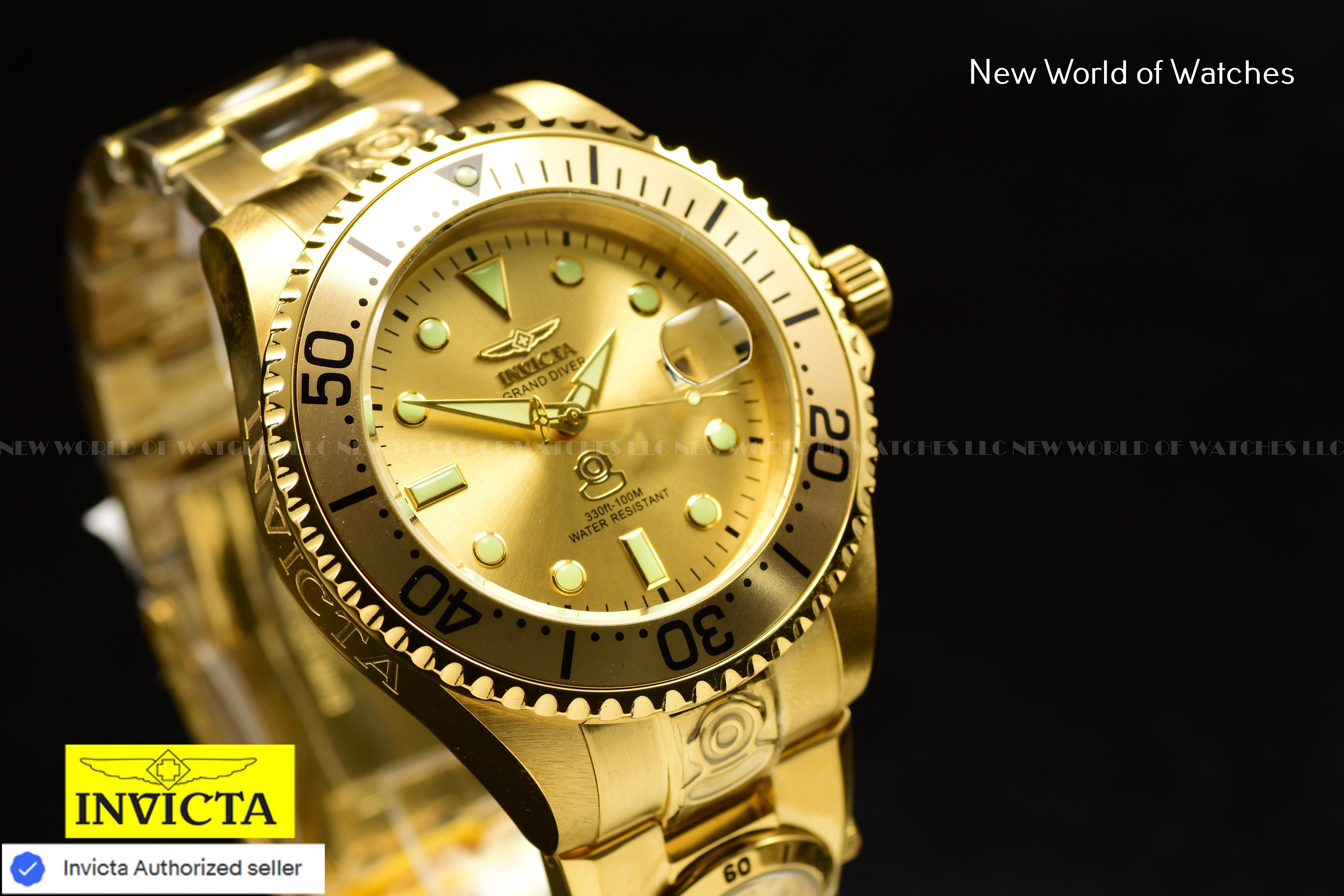Invicta Men's GRAND DIVER Dual TIme 47mm Stainless Steel AUTOMATIC Gold Watch