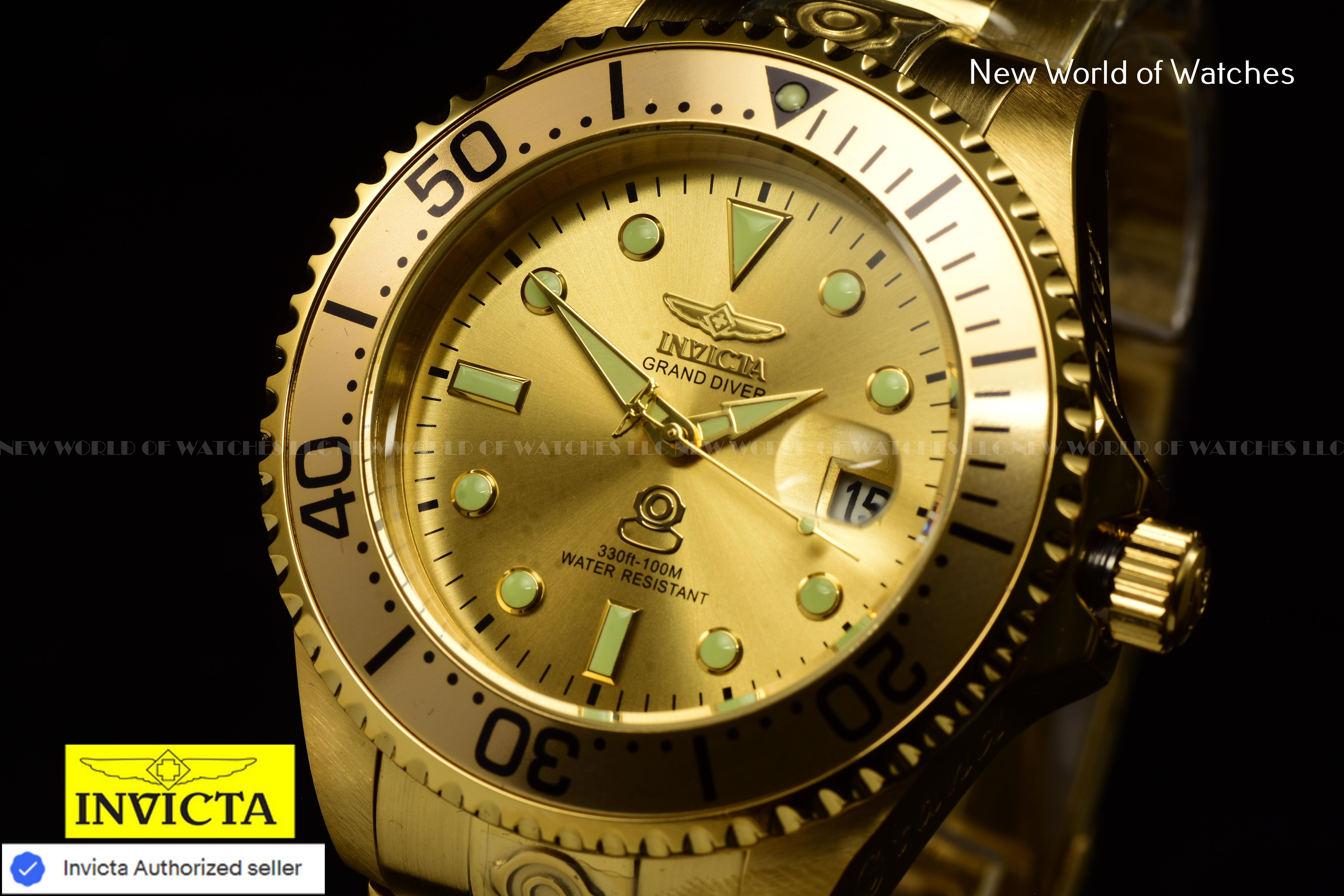Invicta Men's GRAND DIVER Dual TIme 47mm Stainless Steel AUTOMATIC Gold Watch