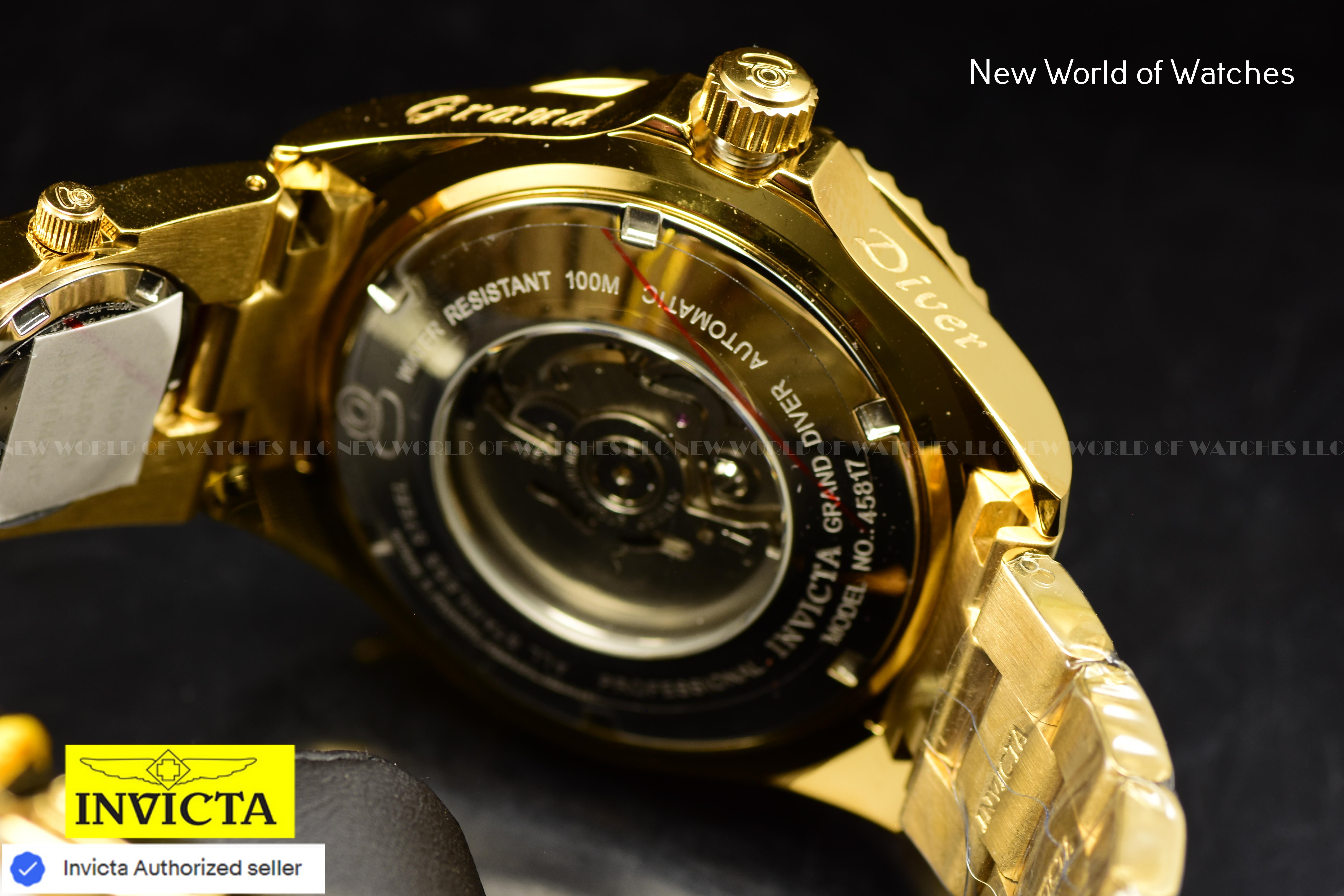 Invicta Men's GRAND DIVER Dual TIme 47mm Stainless Steel AUTOMATIC Gold Watch