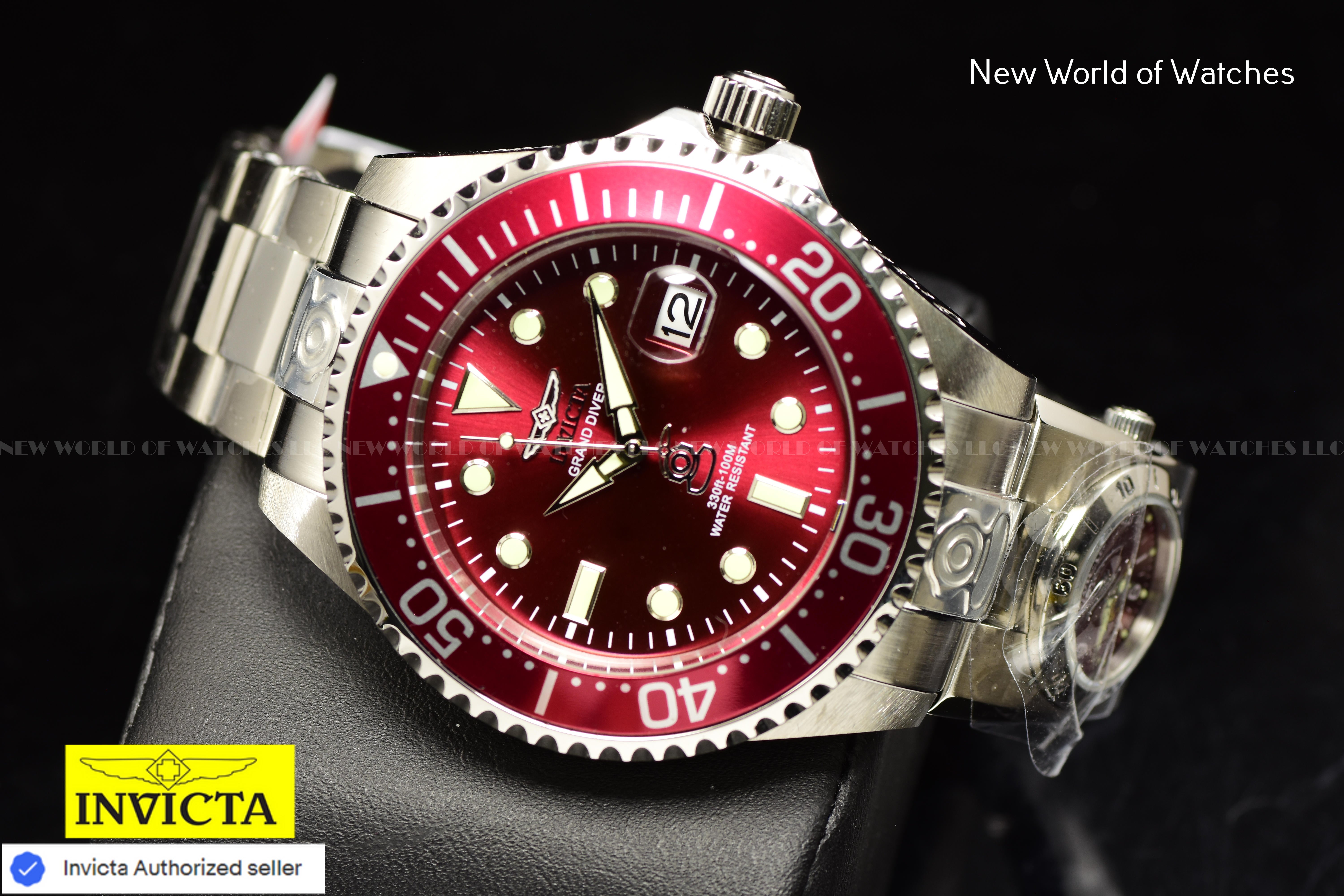 Invicta Men's Grand Diver 47mm Red Dual Dial Steel Band Automatic Watch